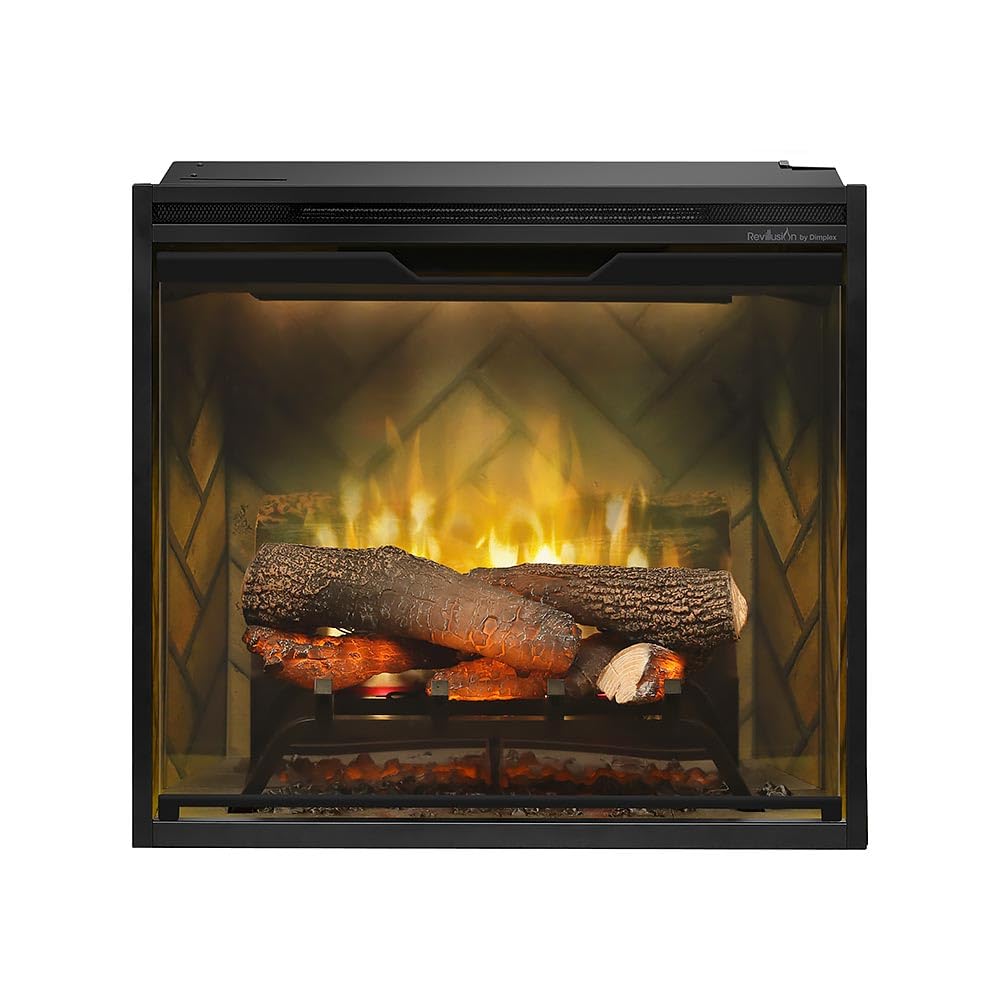 Dimplex Revillusion� 24 Inch Built In Electric Firebox   Herringbone Brick Background   Includes Realistic Faux Logset, Front Glass Panel, Firebox, And Plug Kit