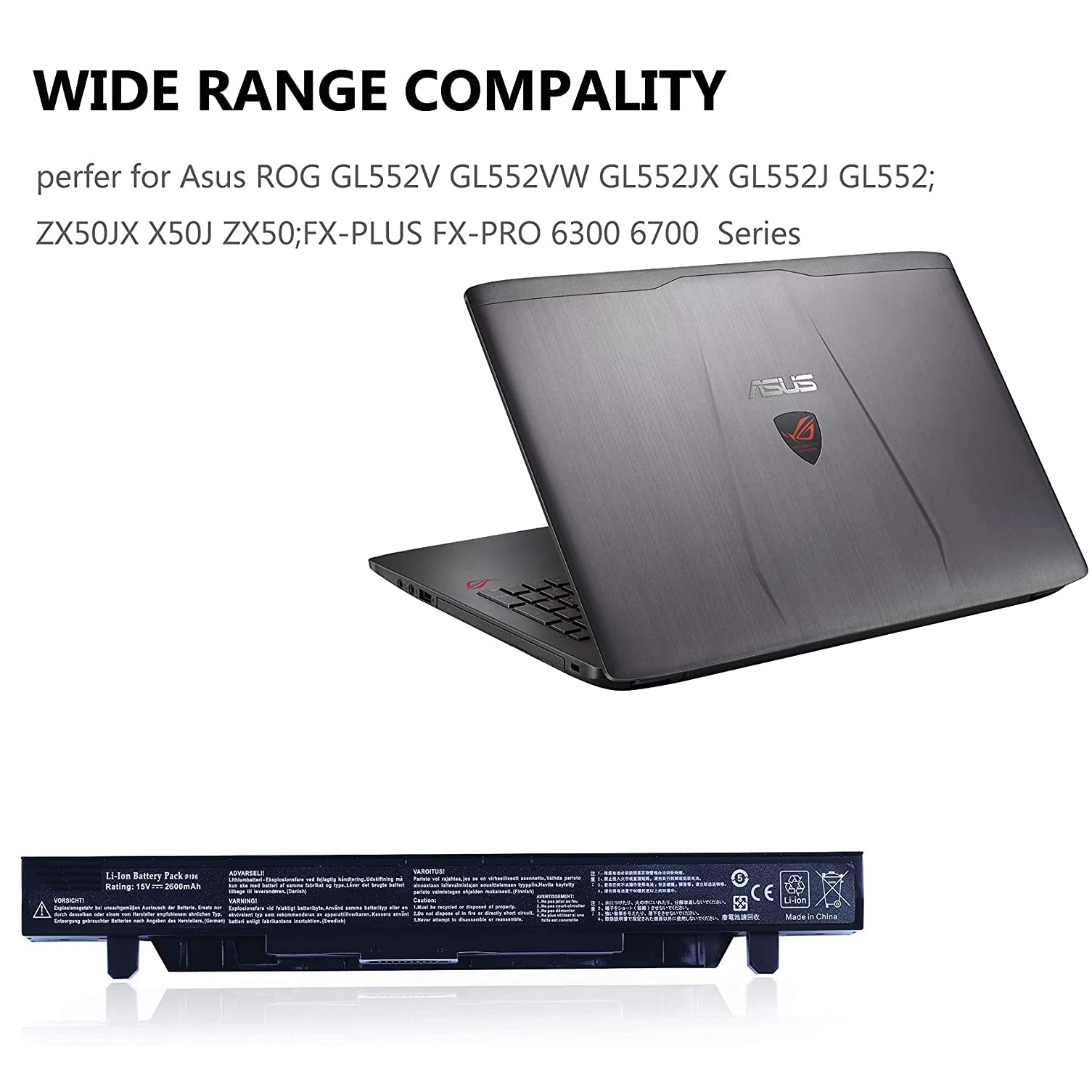 Emaks A41N1424 Battery For Asus (Rog) Gl552V Gl552Vw Gl552Vw Dh74 Dh71 Gl552Jx Gl552J Gl552;Zx50Jx X50J X555 Zx50 Fz50 Fx50Vw;Fx