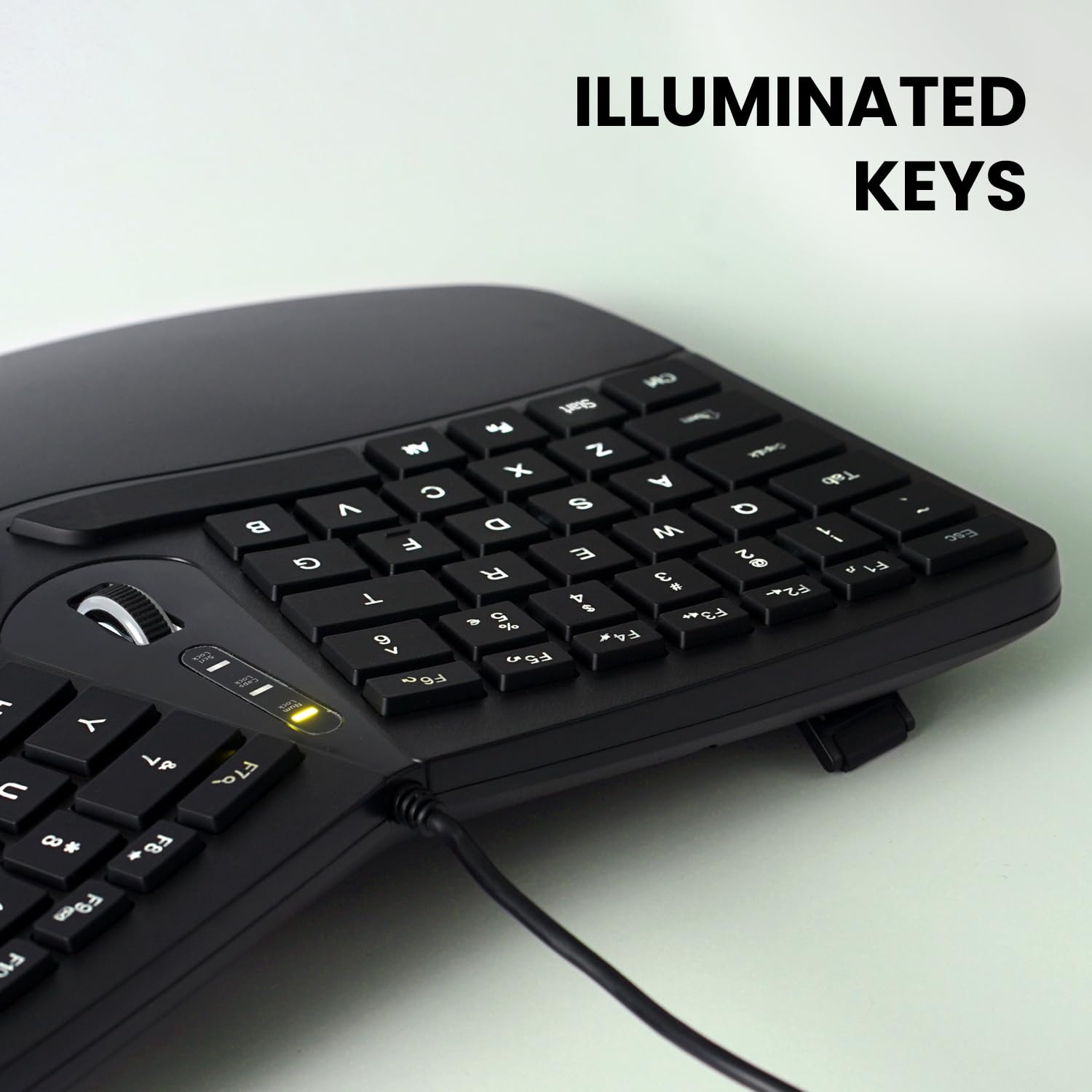 Perixx Periboard 330B, Wired Ergonomic Keyboard With Adjustable Wrist Rest, Illuminated Keys, And Membrane Low Profile Keys, 2 Extra Usb Ports, Us English Layout