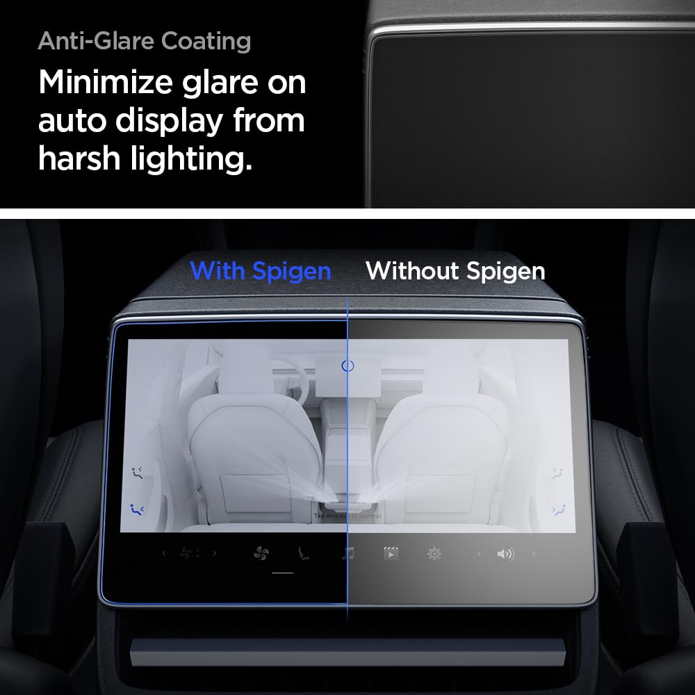 Spigen Tempered Glass Screen Protector [Glastr Slim] Designed For Tesla Model 3 (2024/2025), New Model Y Juniper (2025) 8' Rear Touchscreen   Matte/Anti Finger Print