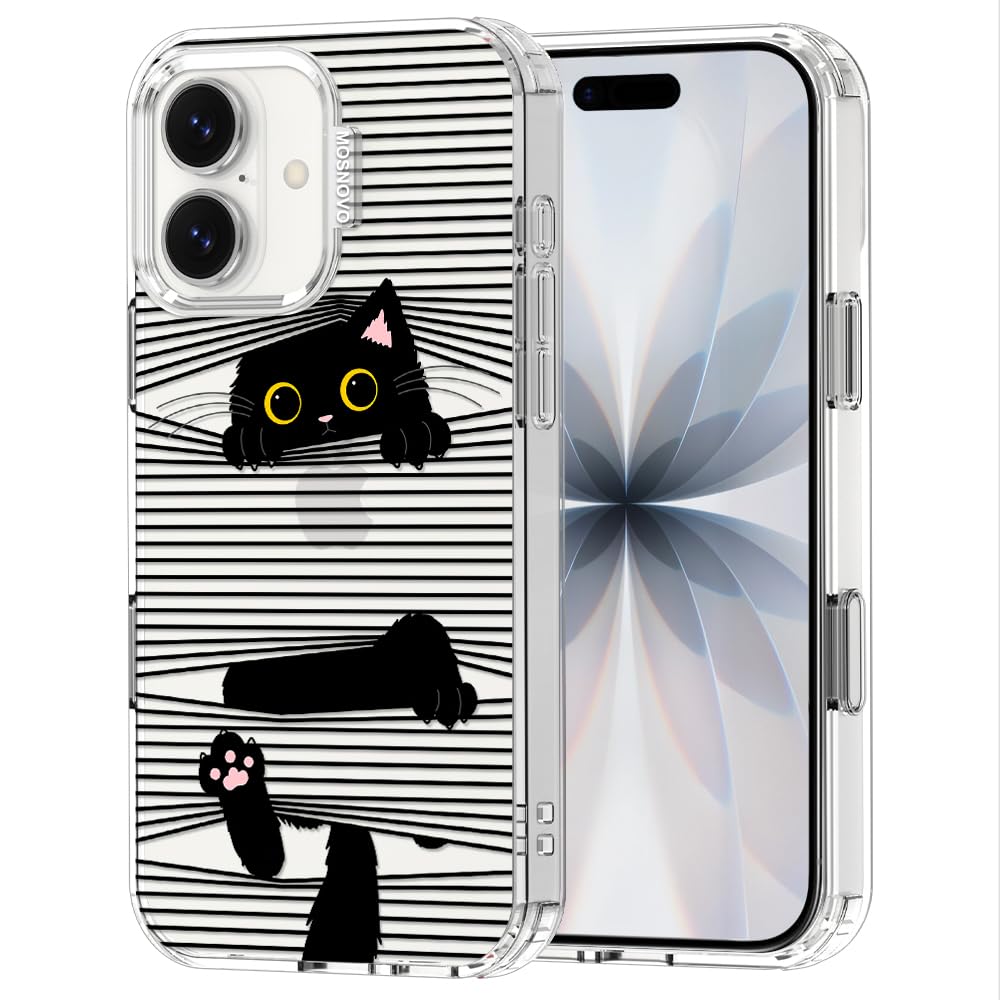 MOSNOVO for iPhone 17 Case | Military Grade 6.6ft Drop Tested | Camera Control | Clear with Hidden Black Cat Design