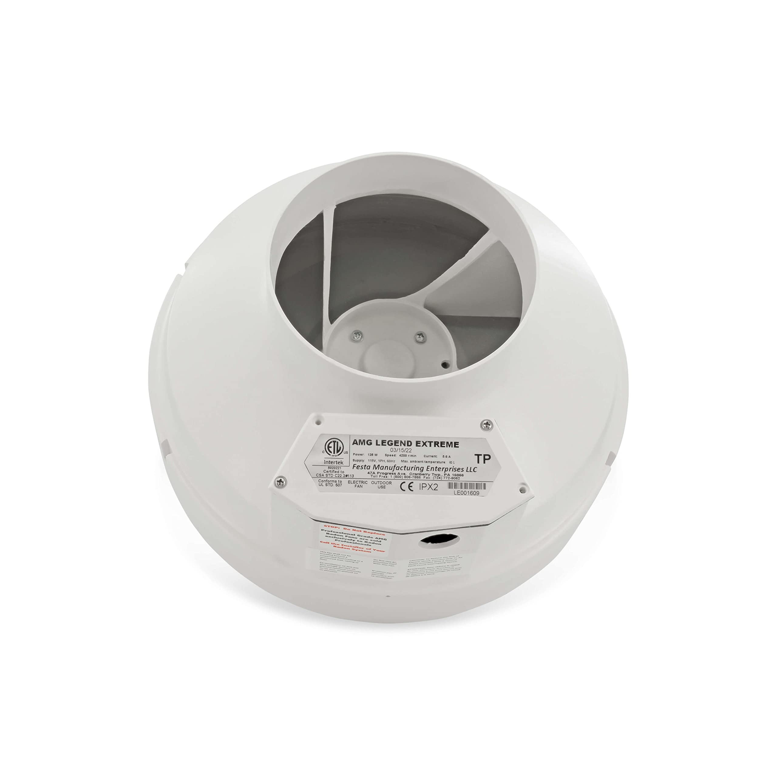 Festa Radon Amg Legend Extreme Radon Fan   Quiet And Energy Efficient 571 Cfm Radon Mitigation System Inline Fan   6'' Electric
