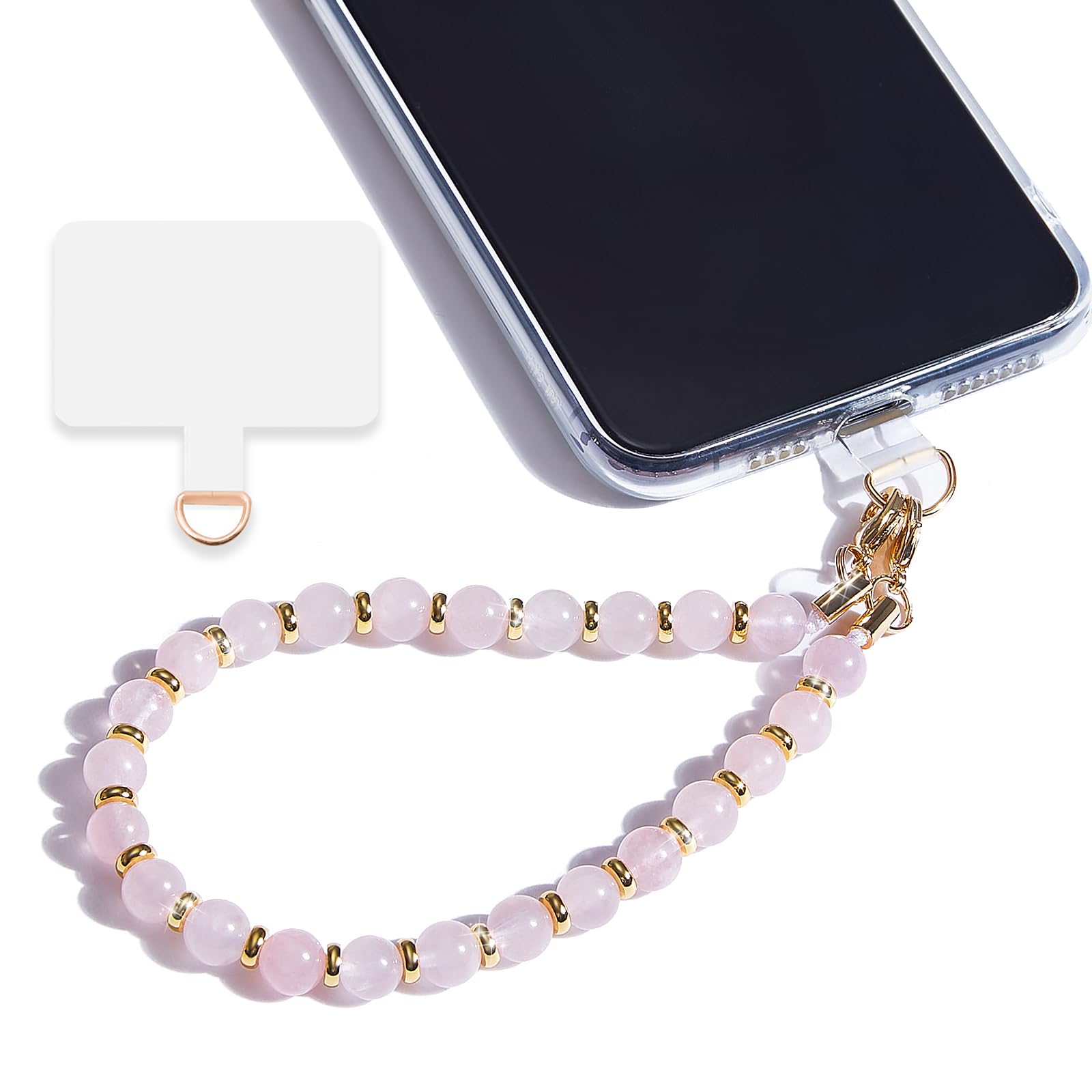 Lostars Marble Beaded Iphone Wrist Strap,Detachable Phone Bracelet Strap With Tether Tab,Hands Free Phone Wristlet Strap (Rose Q