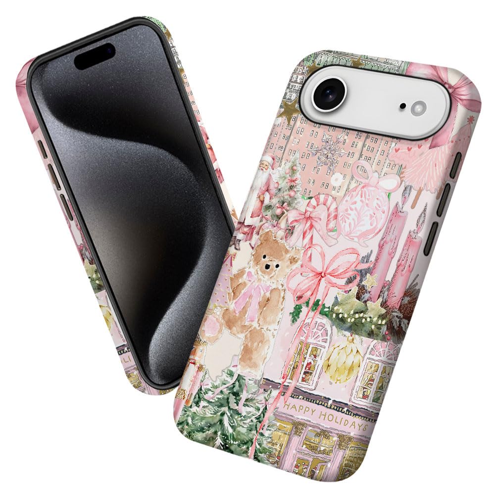 Case for iPhone 17 Air,Pink Tree Christmas Holiday Phone Case Military-Grade Drop Protection Cover for Women Girl - Frosted