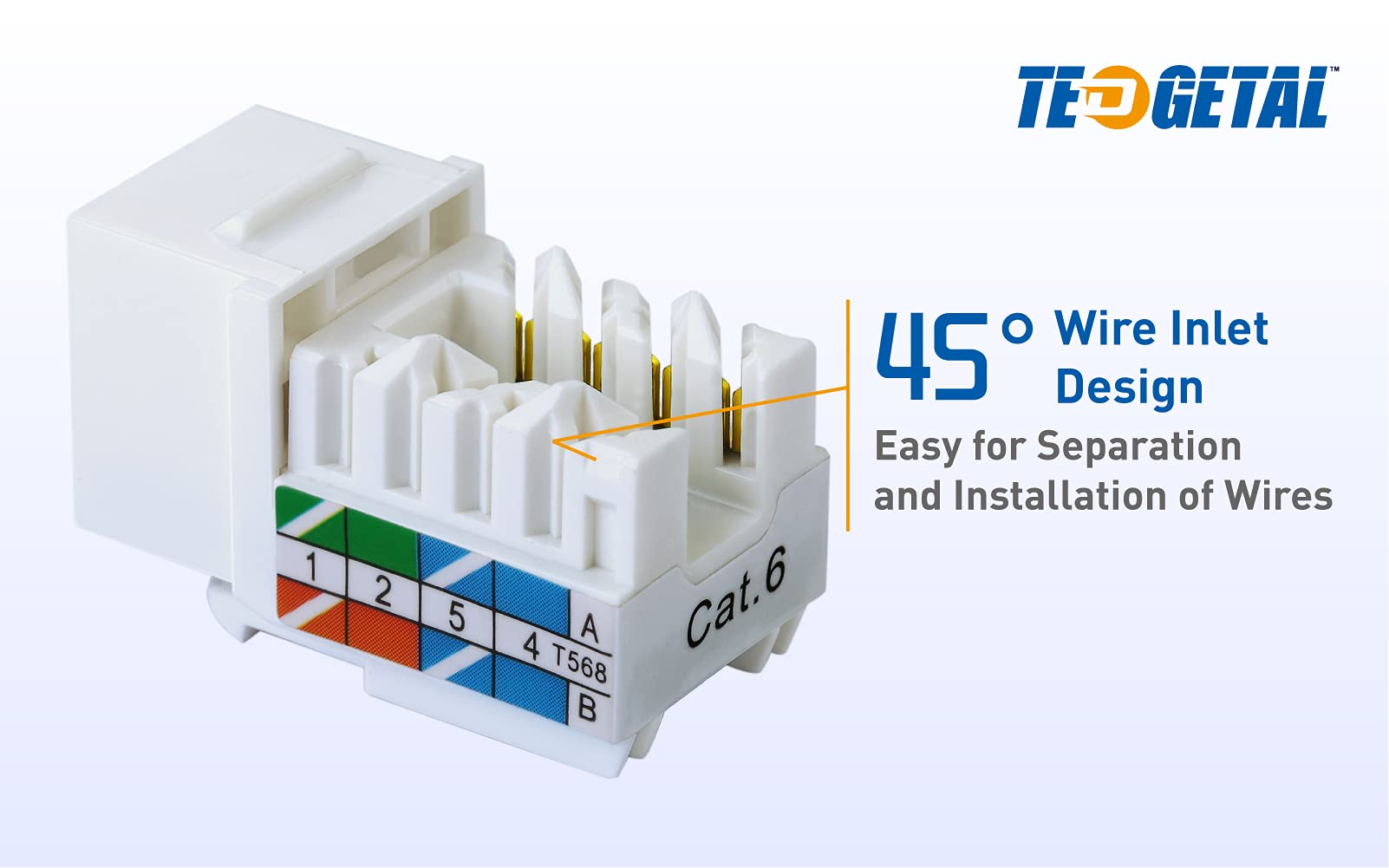 Tedgetal Cat6 Rj45 Keystone Jack 25 Pack 45 Degree, Punch Down Ethernet Wall Jack Insert Coupler, Keystone Jack Adapter Ul Listed, White