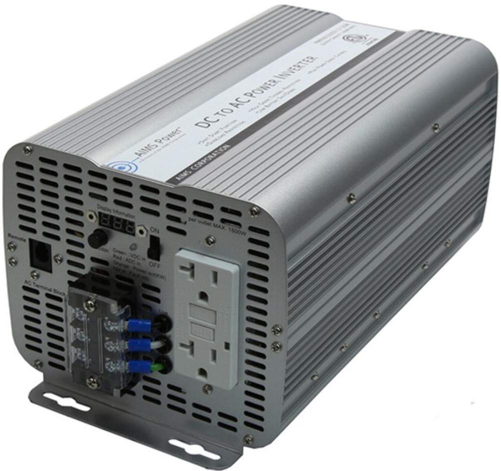 AIMS Power 2000 Watt Modified Sine Power Inverter 12Volt DC to 120 Volt AC ETL Certified to UL 458 with GFCI Outlets and AC Term