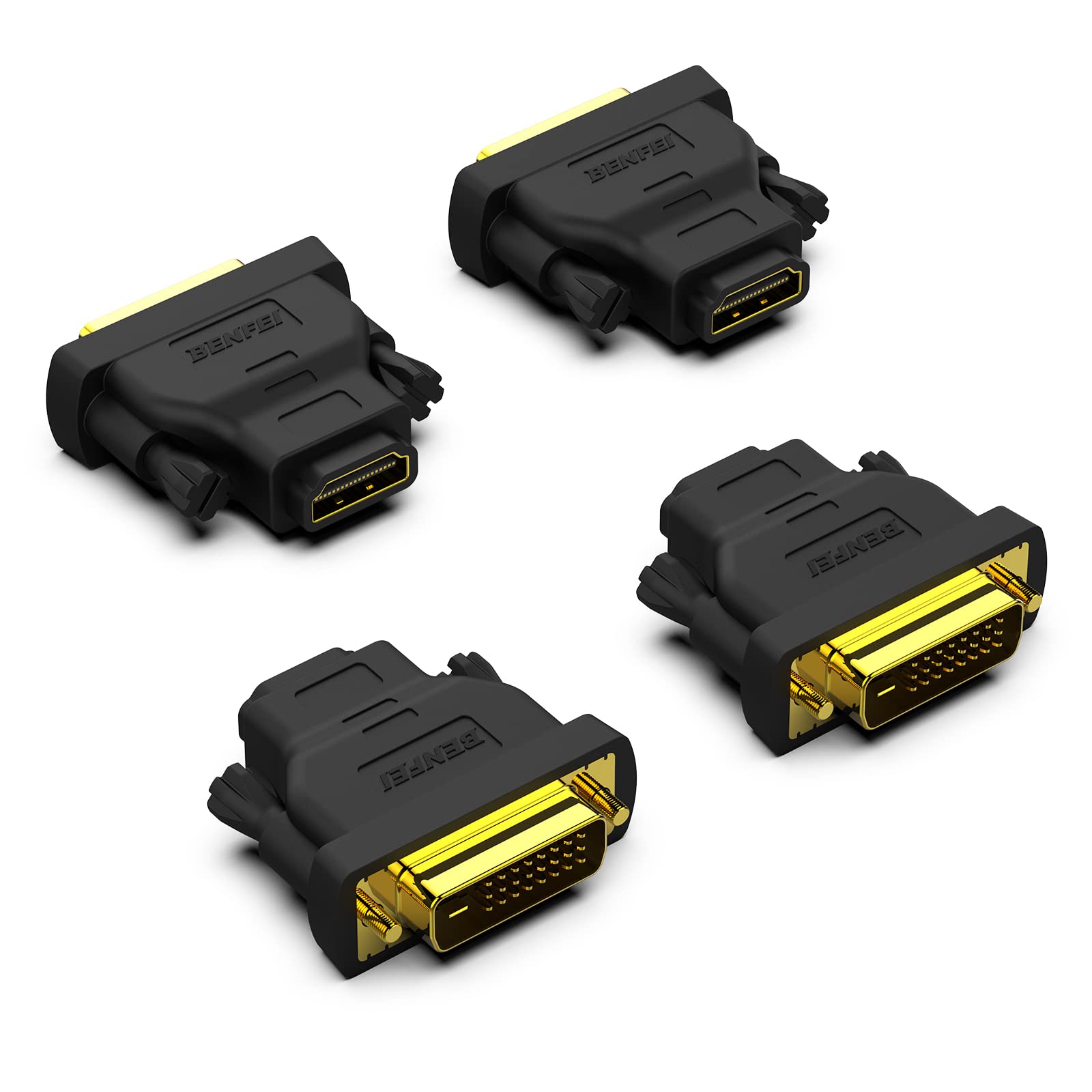 Benfei Dvi To Hdmi, Bidirectional Dvi (Dvi D) To Hdmi Male To Female Adapter With Gold Plated Cord 4 Pack