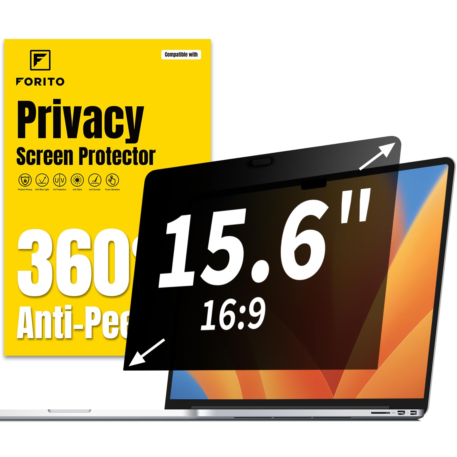 F Forito 15.6 Inch Laptop Privacy Screen Protector, 360 Anti Peeping And Anti Glare Laptop Privacy Shield Compatible With 15.6''