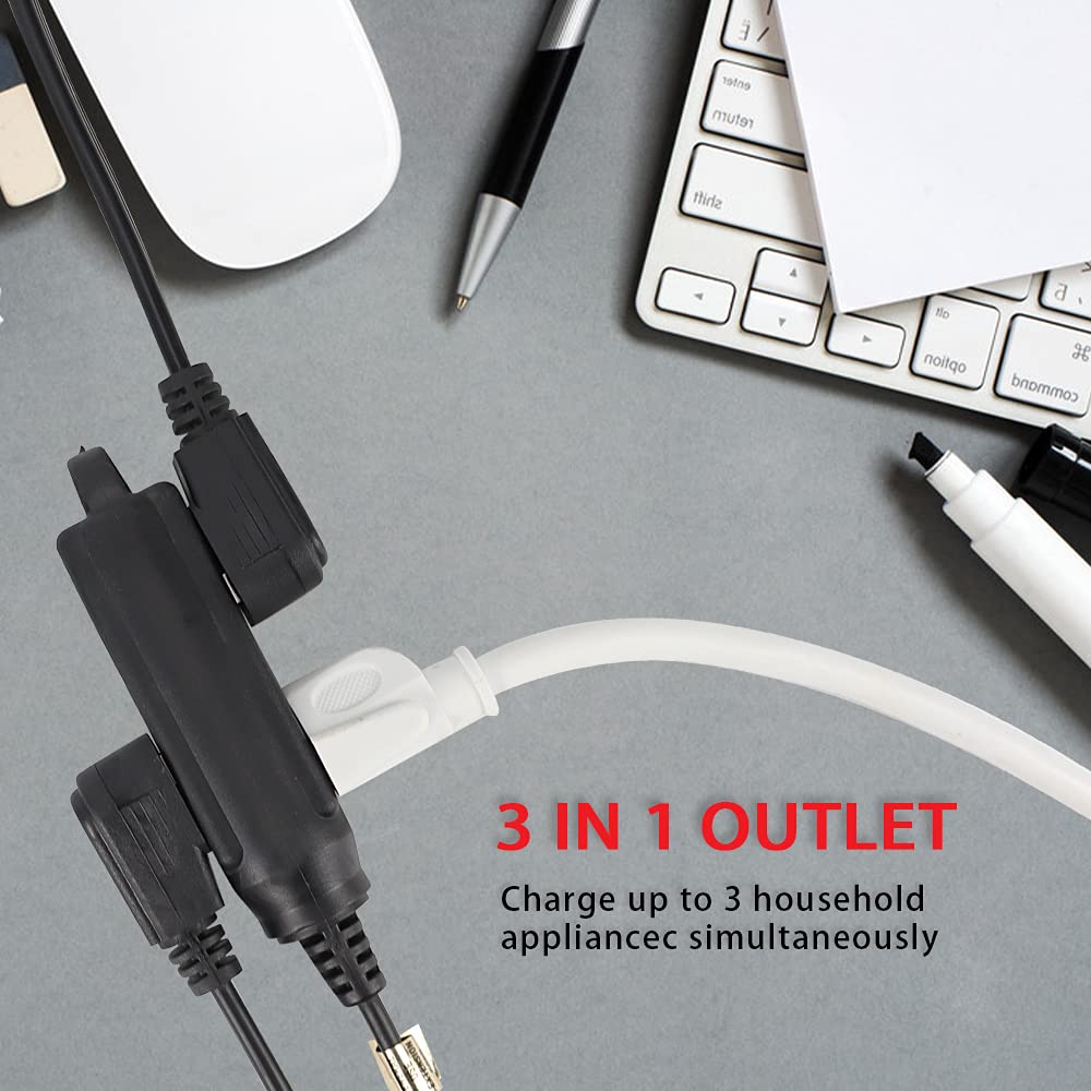 Ep 6 Ft 3 Outlet Extension Cord With Flat Plug, 3 Prong Grounded, 16/3 Spt 3 Power Cable For Indoor Use, Black, 2 Pack