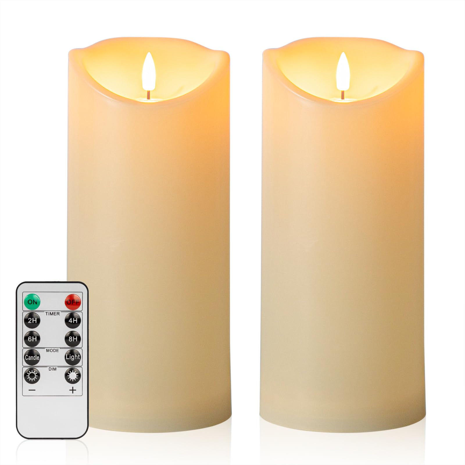 9 X 4 Flickering Flameless Candles With Remote, Battery Operated Timer Candles, Led Pillar Candles For Outdoor Lanterns Porch, S