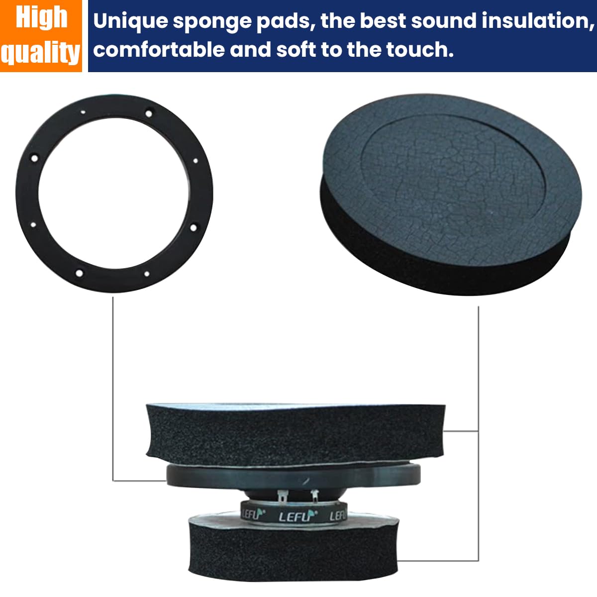 Osilly 4 Pcs 6.5'' Foam Speaker Enhancer, Car Door Foam Speaker Rings Blocker, Self Adhesive Soundproof Sponge Kit, Bass Blocker