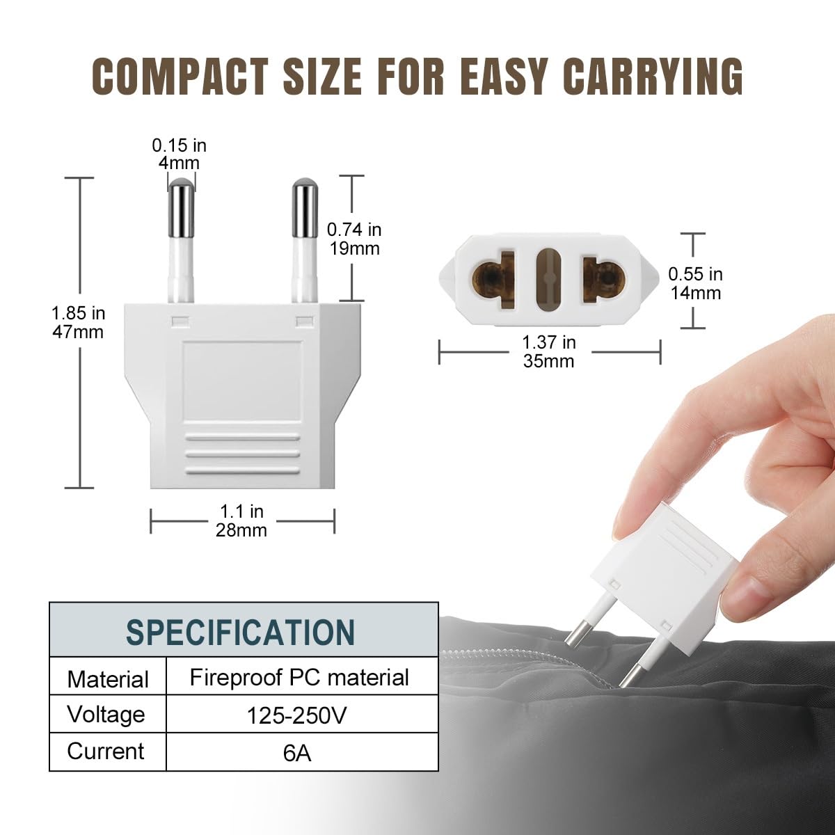 Lenink 6 Packs Us To Europe Plug Adapter, Type C Travel Adapter, Fireproof Portable European Power Converter Plug For Usa To Eu