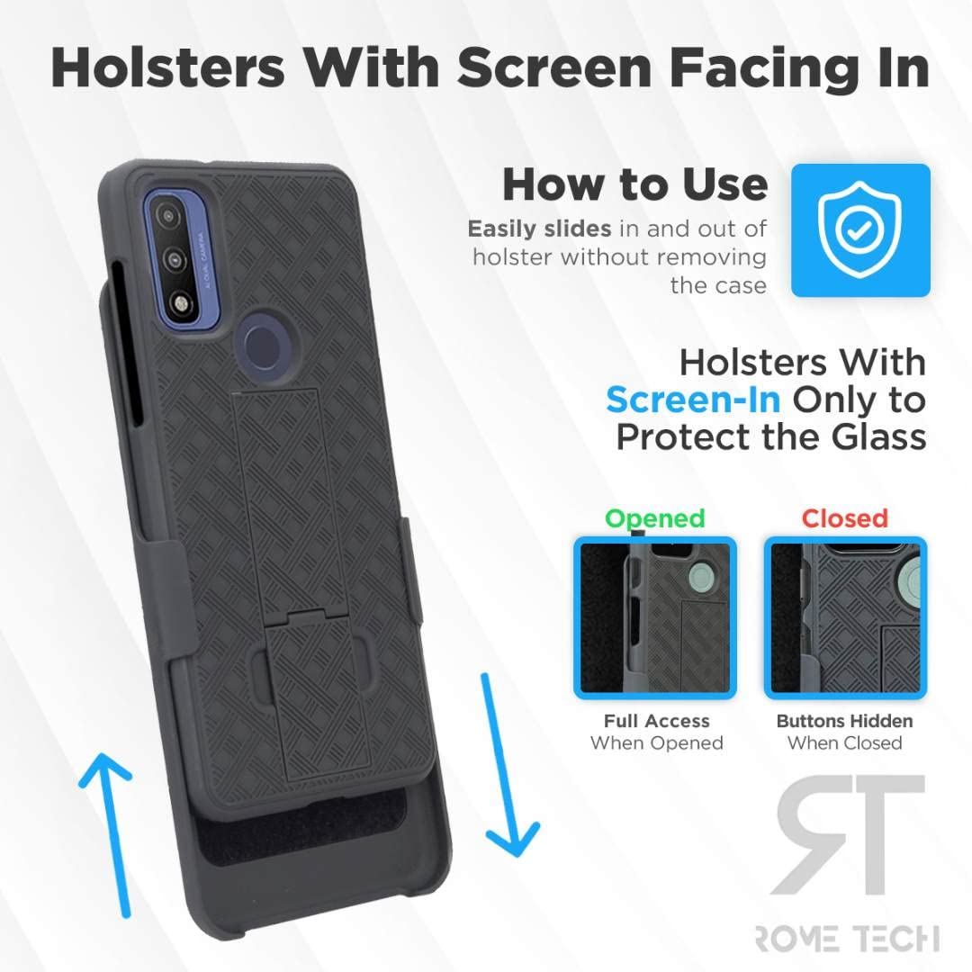 Rome Tech Motorola G Power (2022) Phone Case with Belt Clip Holster Kickstand Plastic Black