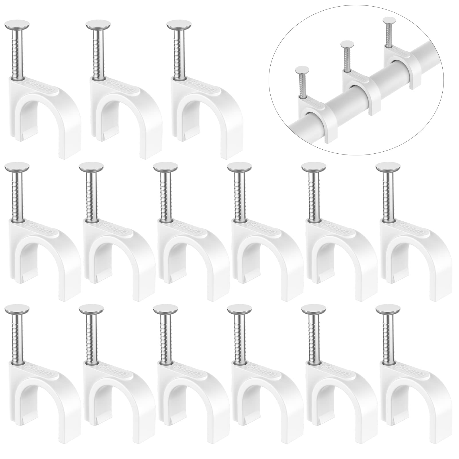 Cable Clips White   Aopockan Tech 100 Pieces Ethernet Cable Clips With Steel Nails 8Mm Cord Holder For Cat8 Cat7 Cat6 Round Ethernet Cable   0.32 Inch