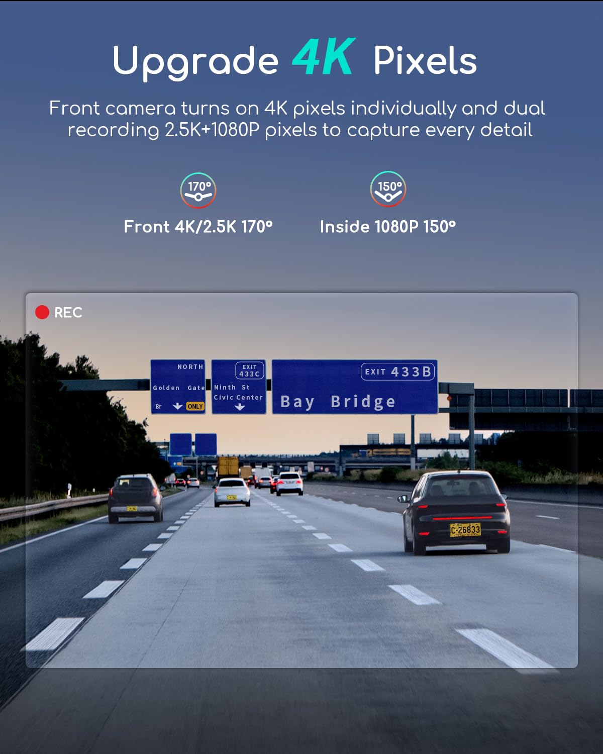 Cooau 4K Dual Dash Cam, Built In Gps Wi Fi, 2.5K+1080P Dash Cam Front And Inside With Infrared Night Vision, Dash Camera With Pa
