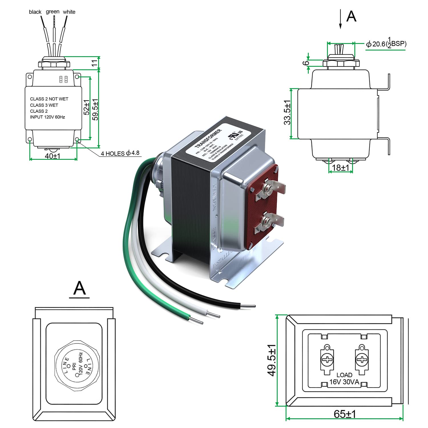 Doorbell Transformer,16V 30Va Comptible With Ring Pro Nest Hello Hardwired Door Chime Transformer Ul Certified