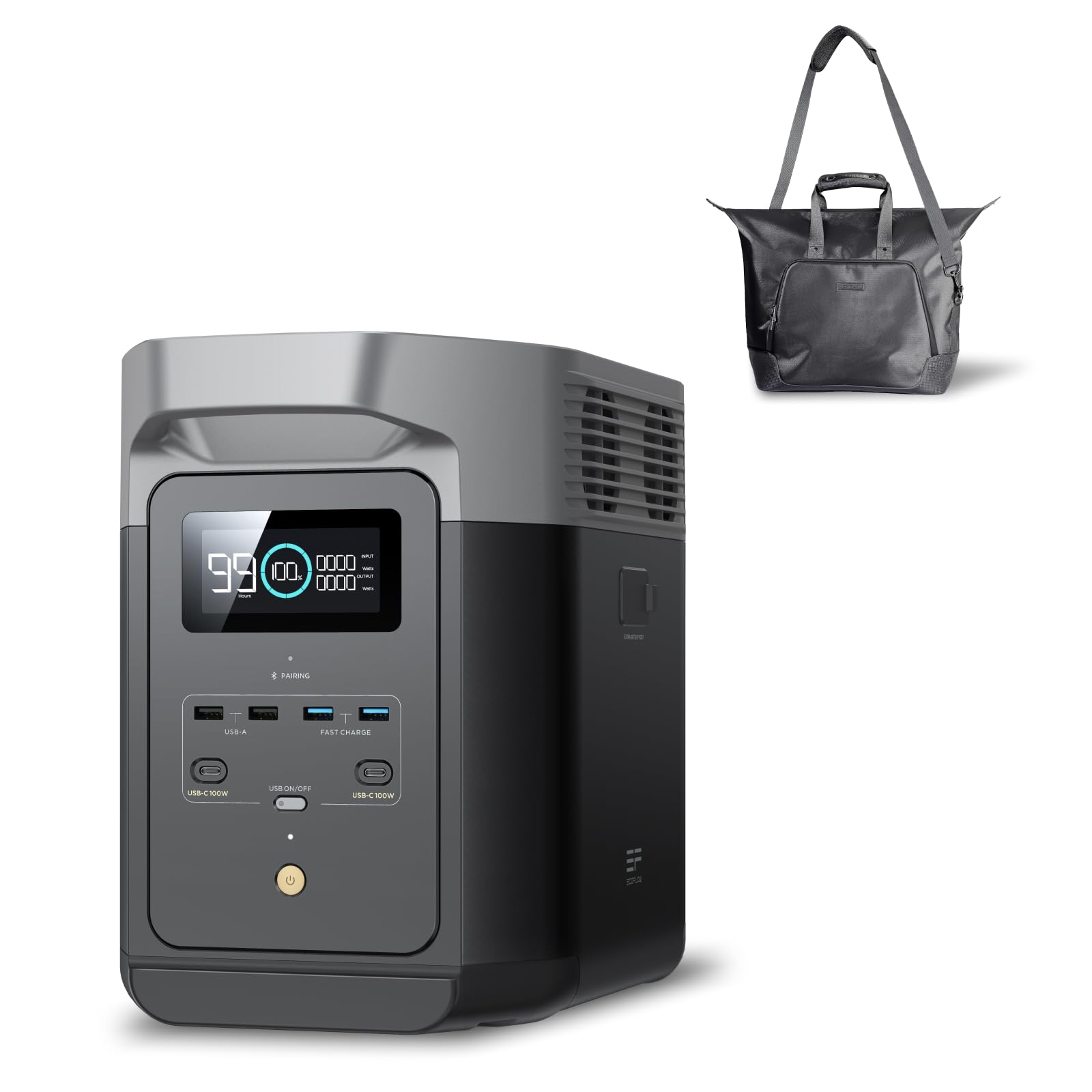 EF ECOFLOW Portable Power Station DELTA 2 with Waterproof Handbag, 1024Wh LiFePO4 Battery, 1800W AC/100W USB-C Output, Solar Gen