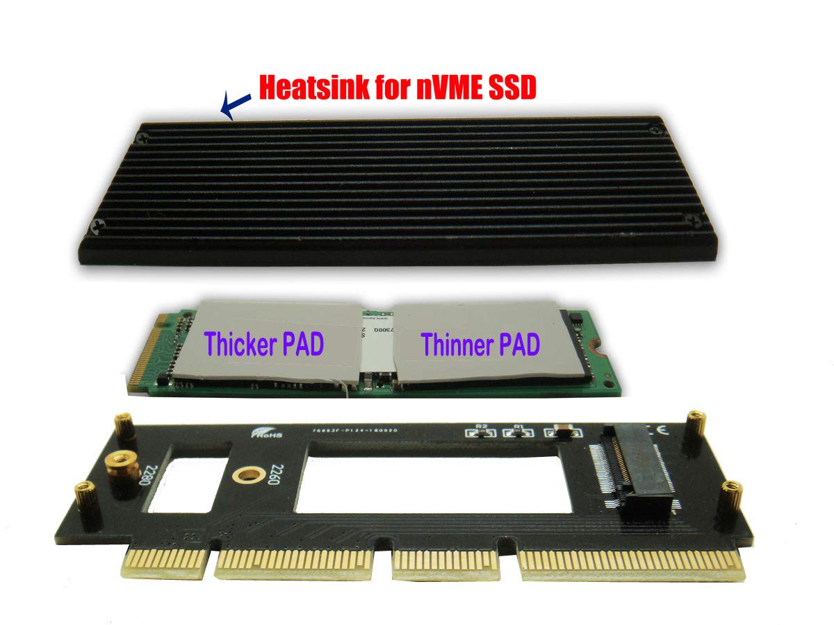 Sintech Nvme Pcie,M.2(Ngff) M Key Ssd To Pci-E X4 X16 Adapter Card With Heatsink,Compatible For Samsung 960 970 Evo