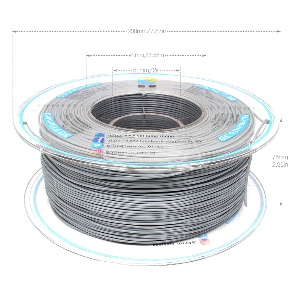 Yousu Flexible Tpu 3D Printer Filament Gray Tpu Filament 1.75Mm 1Kg, Dimensional Accuracy +/  0.03 Mm, 95A Shore Hardness And Go