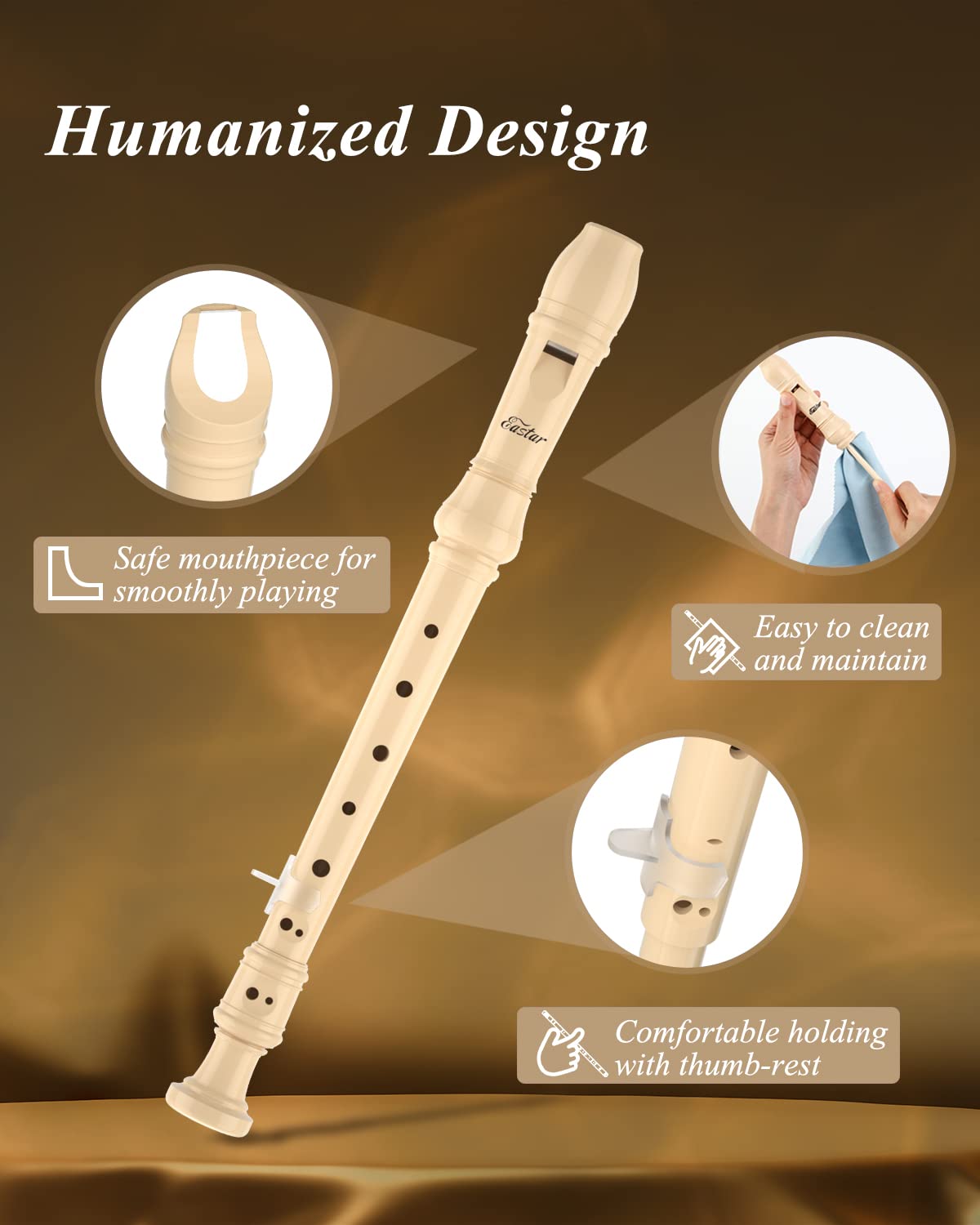 Eastar Soprano Recorder Instrument For Kids Beginner, Baroque Fingering C Key Recorder Instrument 3 Piece With Cleaning Kit, Thu