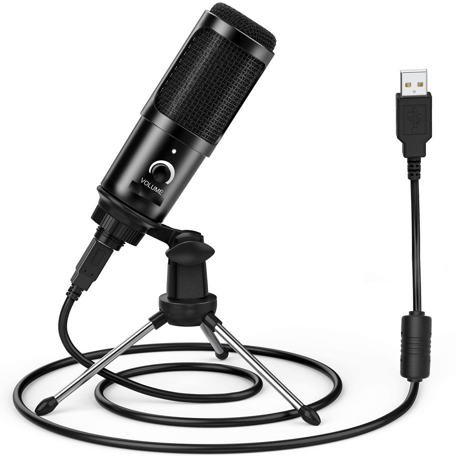 Cezo Usb Microphone Condenser Microphnoe With Tripod Stand, Usb Cable And Input Volume Control Knob, Cardioid Studio For Recordi