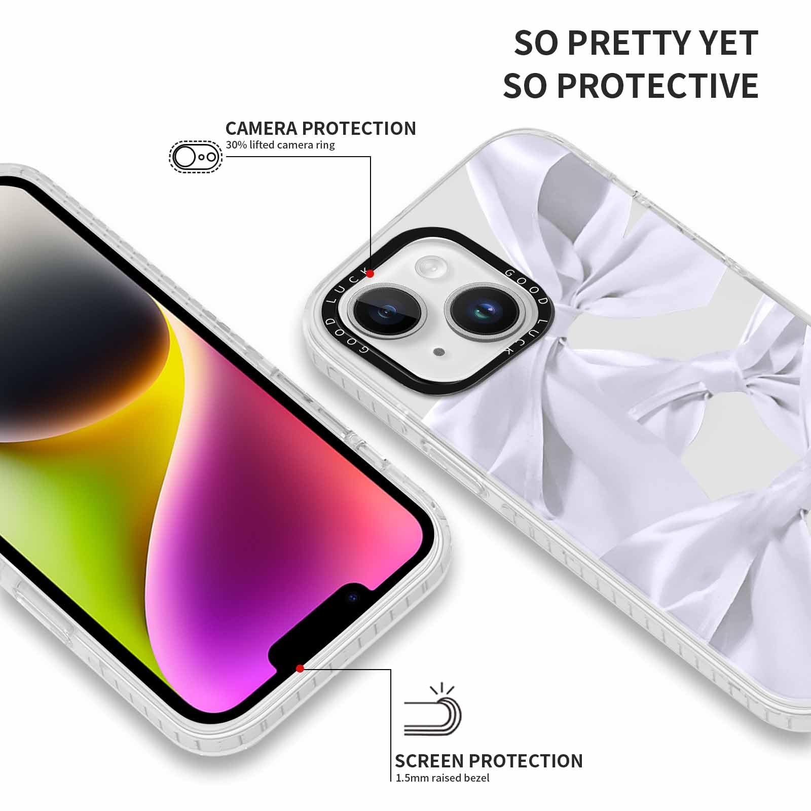 Rumdey 2 Pack Clear Bow Phone Case For Iphone 14 Plus 6.7 Inch, Cute Aesthetic Pattern Design Protective Soft Slim Shockproof Tp