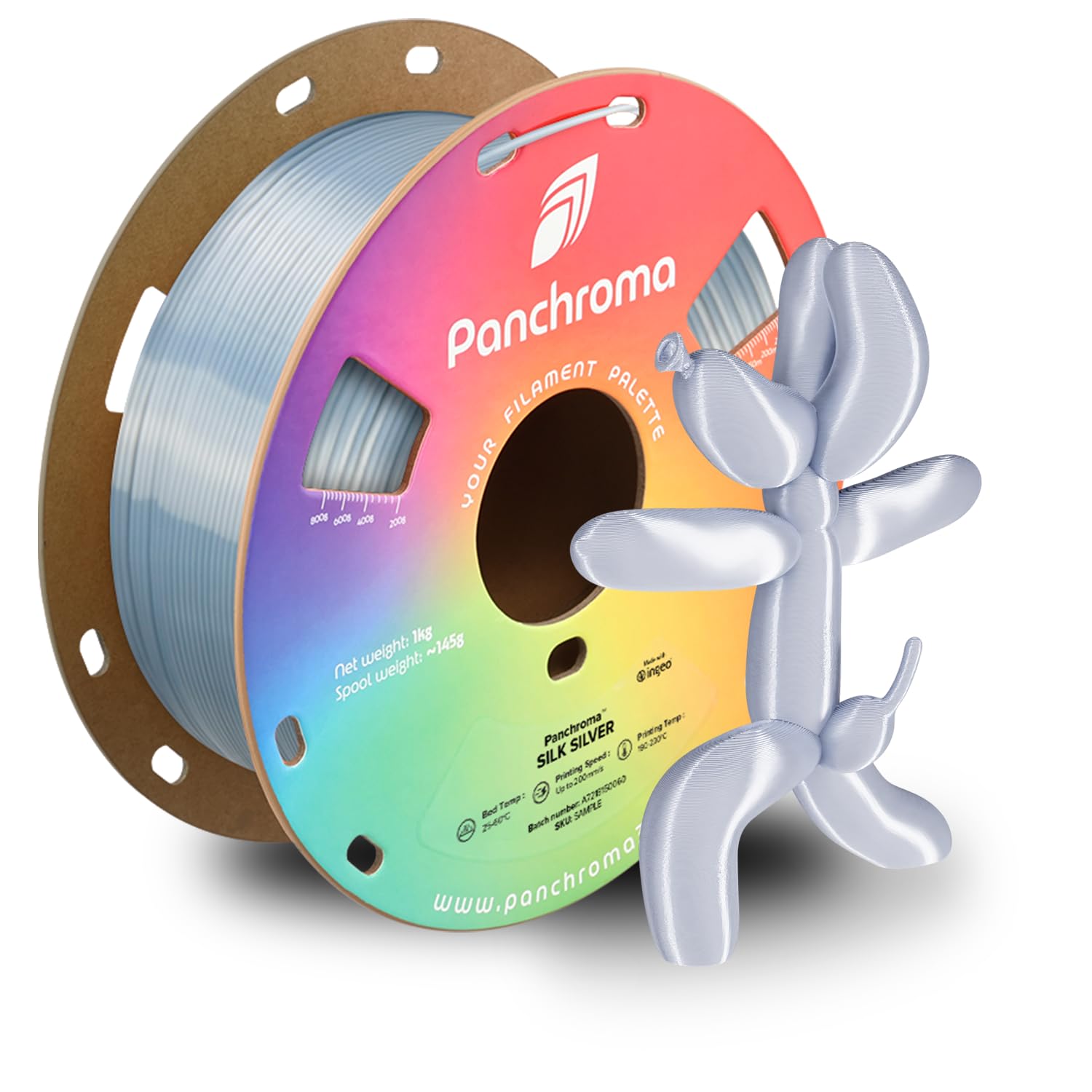 Polymaker Panchroma Silk PLA Filament 1.75mm 1kg, Shiny Silver, New and Improved Formula, Better Strength, Printing Speed and Cl