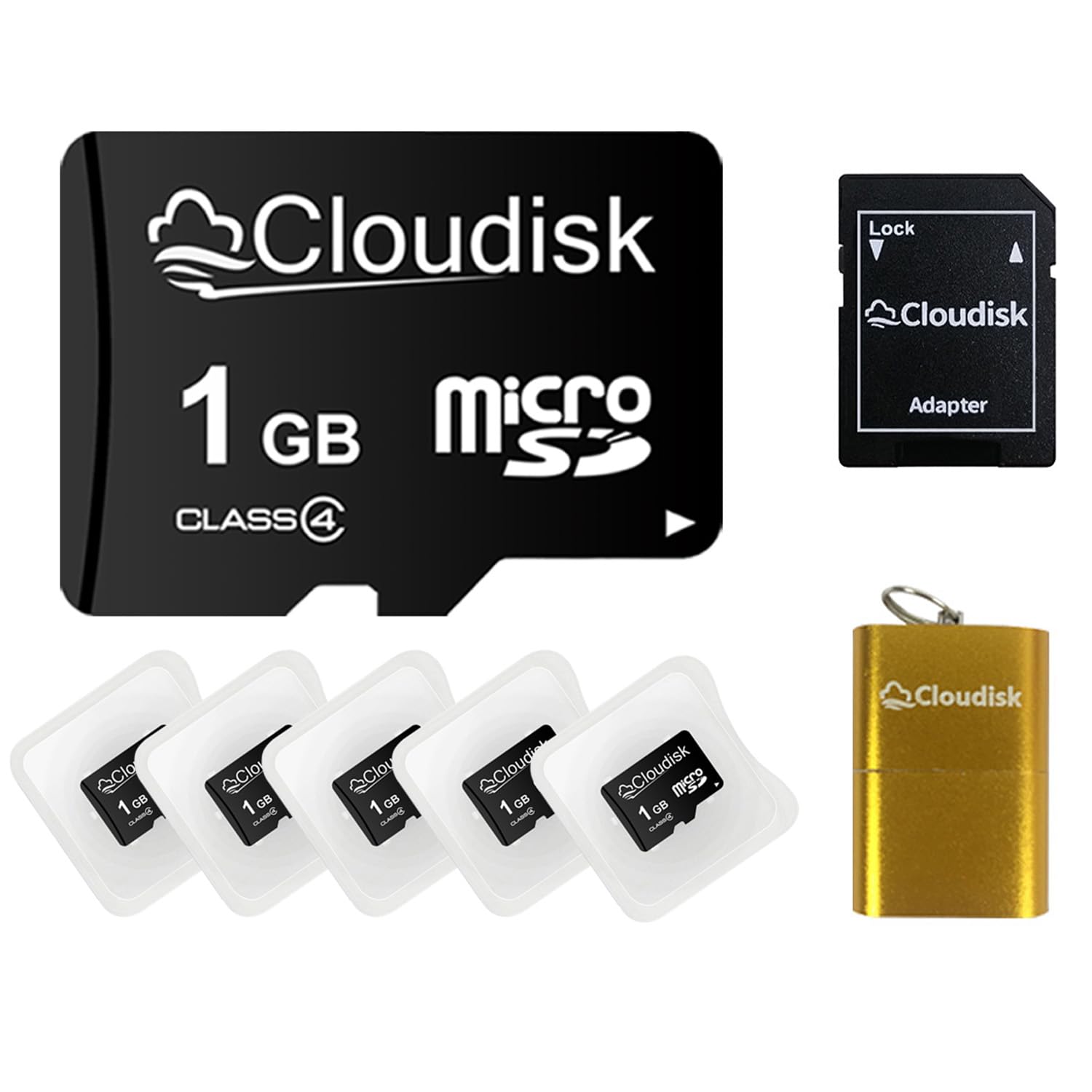 Cloudisk Pack Of 5 Micro Sd Card 1Gb Flash Memory Card C4 With Sd Adapter, Card Reader (1 Gb)