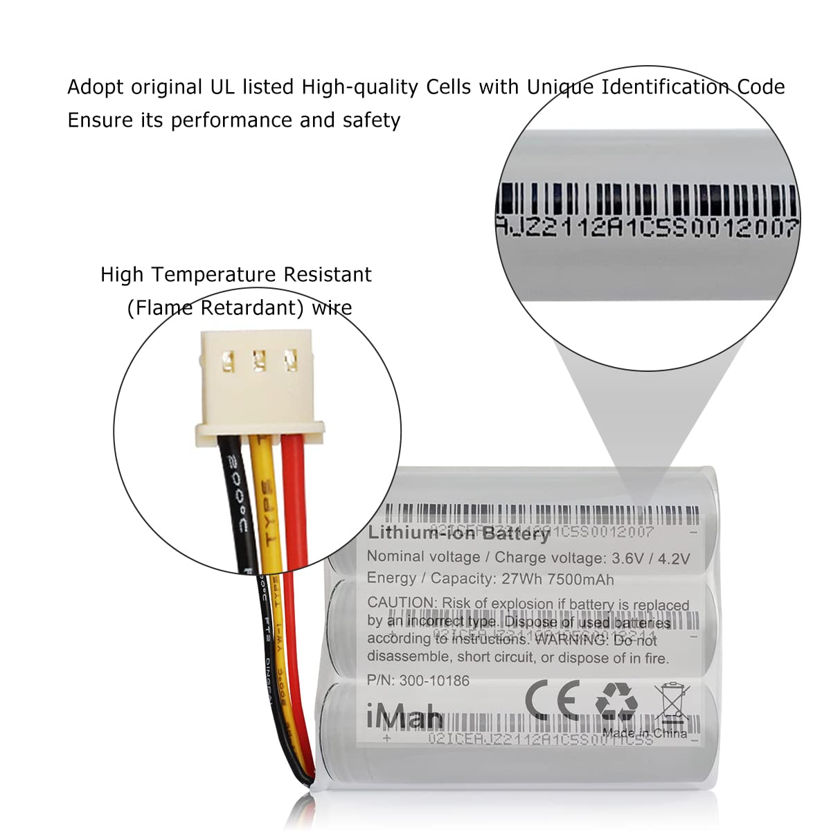 Imah Replacement Battery 300 10186 For Adt Command Smart Security Panel | 3.6V 27Wh