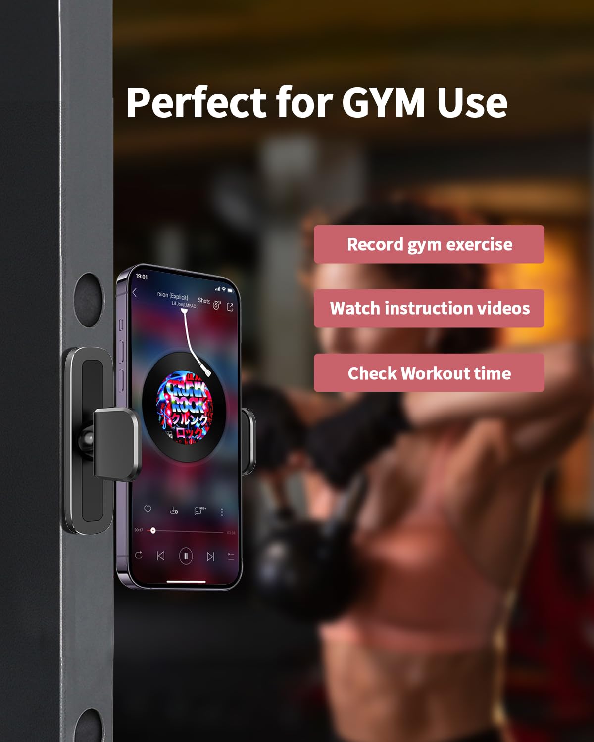 Apps2Car Gym Magnetic Phone Holder, 360 Adjustable, Compatible With 4.7 6.5'' Smartphones, Alloy Base And Joint, Black