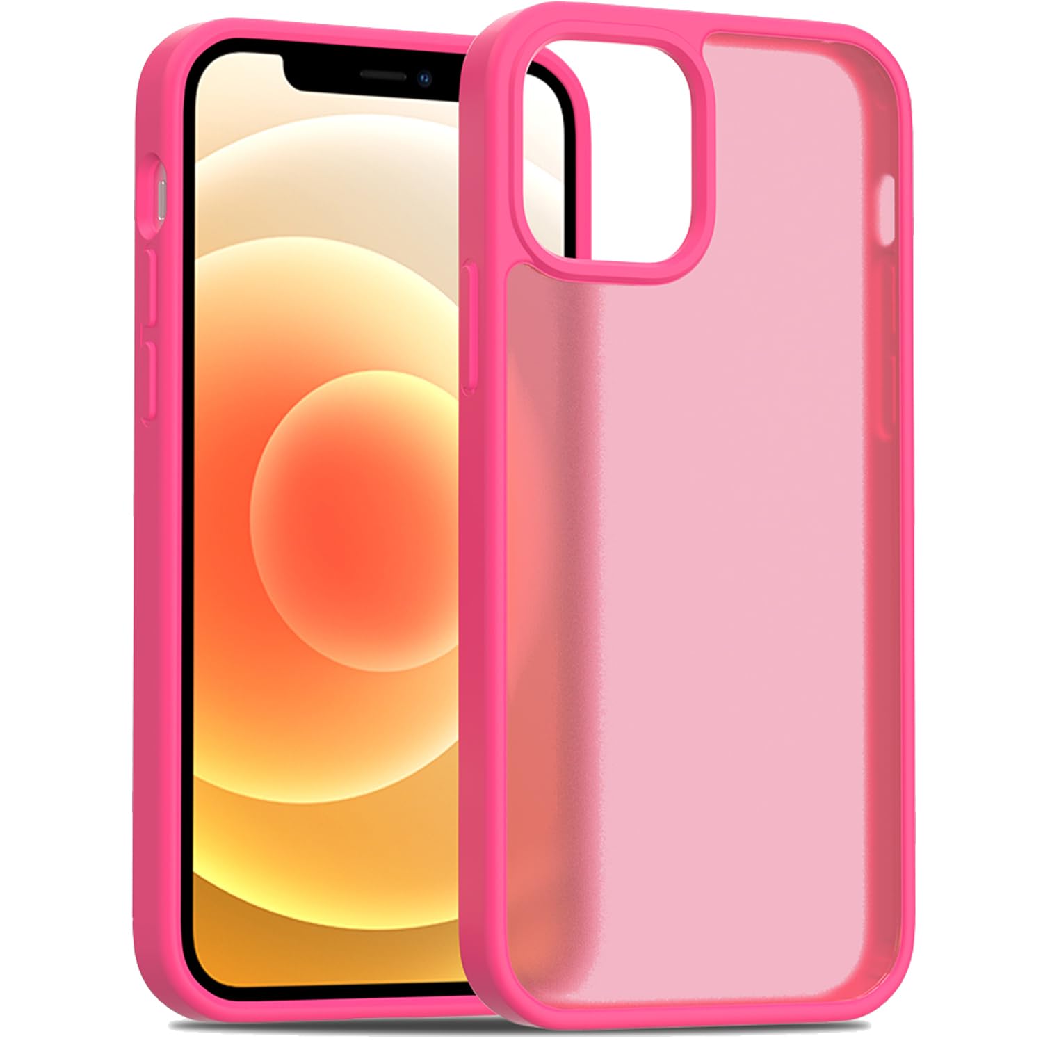 Tenoc Phone Case Compatible With Iphone 12 Mini, Hot Pink Case Translucent Protective Bumper Matte Hard Back Cover For 5.4 Inch