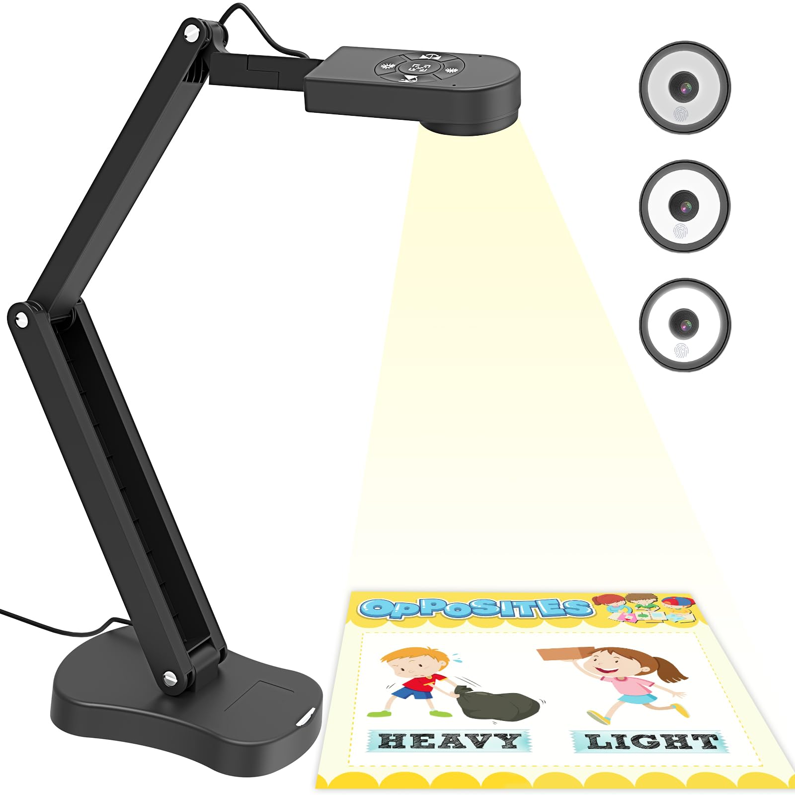 PAKOTOO 8MP USB Document Camera for Teachers and Classroom for A3 A4 Size with Dual Mic, 3-Level LED Light, Up and Down, Left an