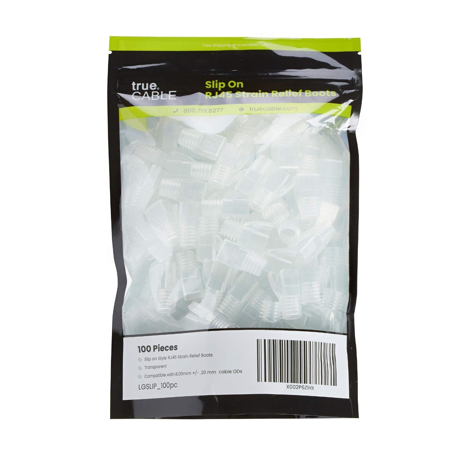 Truecable Rj45 Strain Relief Boots, 8.0Mm Slip On Pvc Plug Cover, Transparent, 100 Pieces