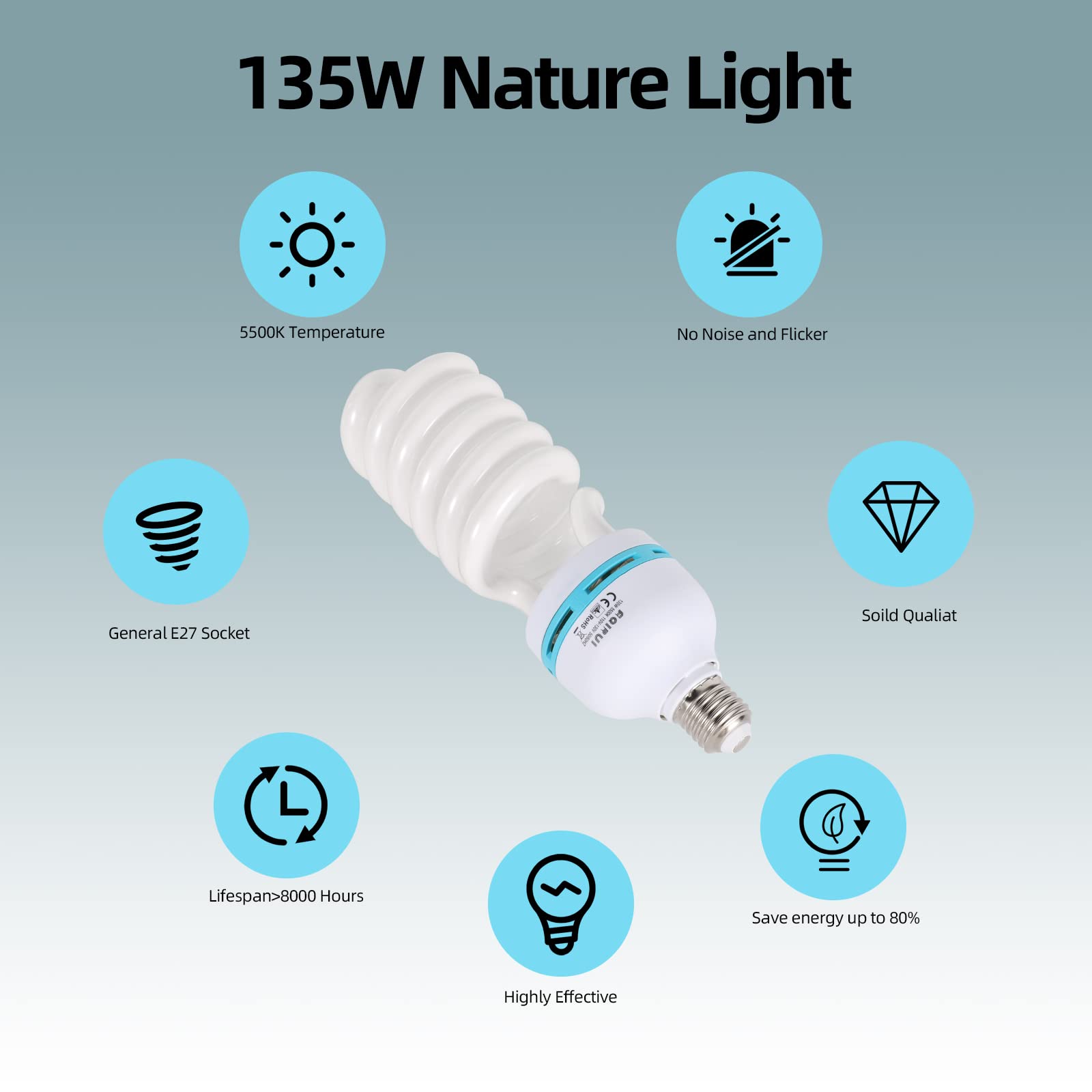 Aqirui 135W Light Bulb 5500K Cfl Daylight Spiral Softbox Bulb In E27 Socket For Photography Photo Video Studio Lighting White 1