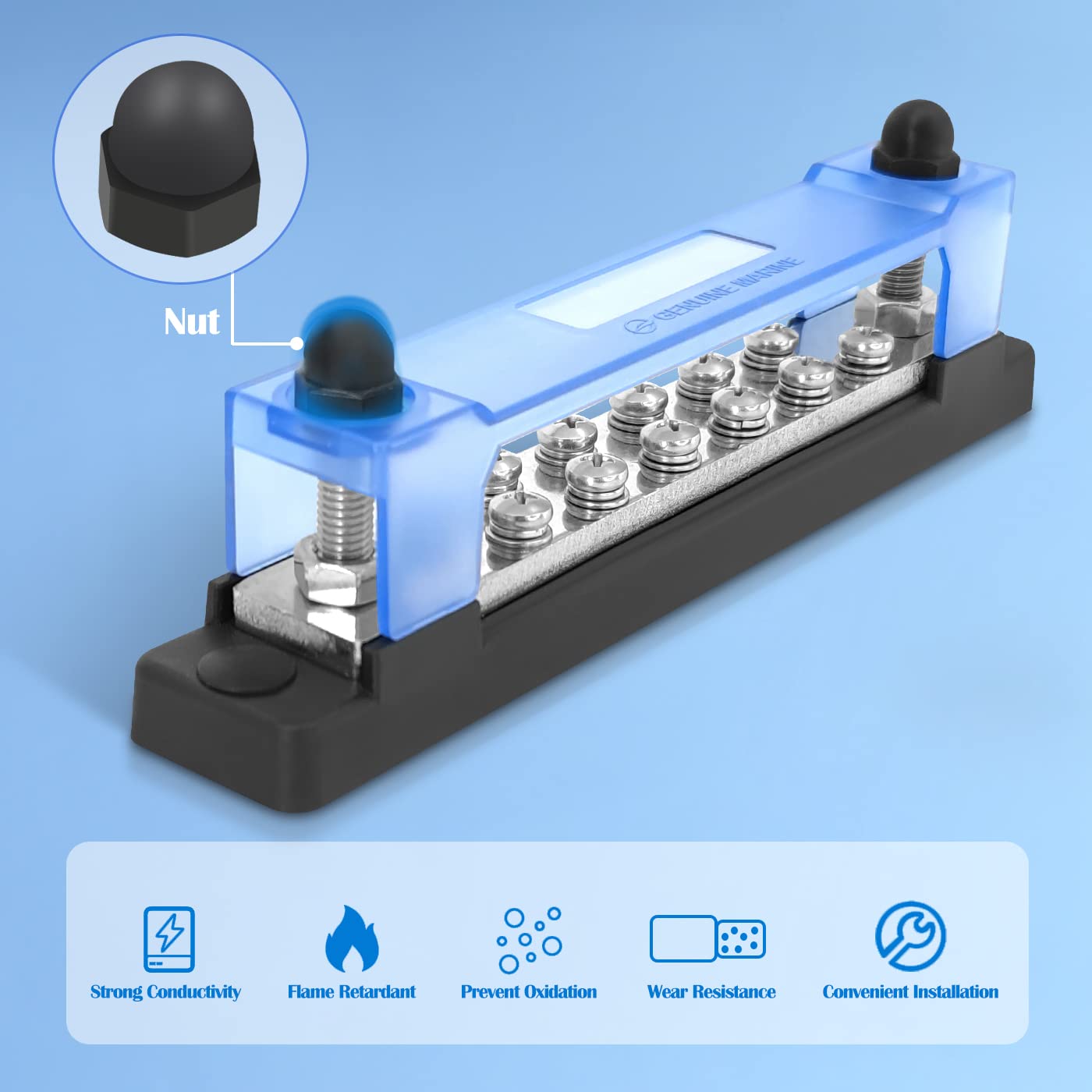 Lenkrad 150A Battery Bus Bar   10 Terminal Power Distribution Block Bus Bars With Ring Terminals, 10 Way 8/32'' Screws, 2 Way 1/