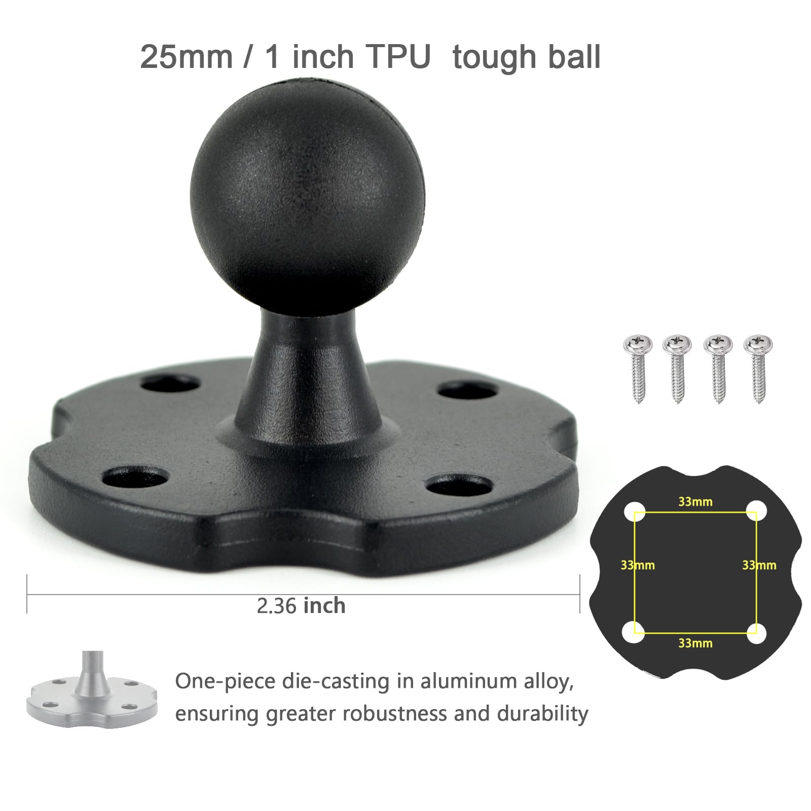 Vaubortti Aluminum Gps Mount, 17Mm Ball Mount And T Bolt Ball Mount 2 In 1,Fit For Garmin Gps & Backup Camera Monitor, Heavy Dut
