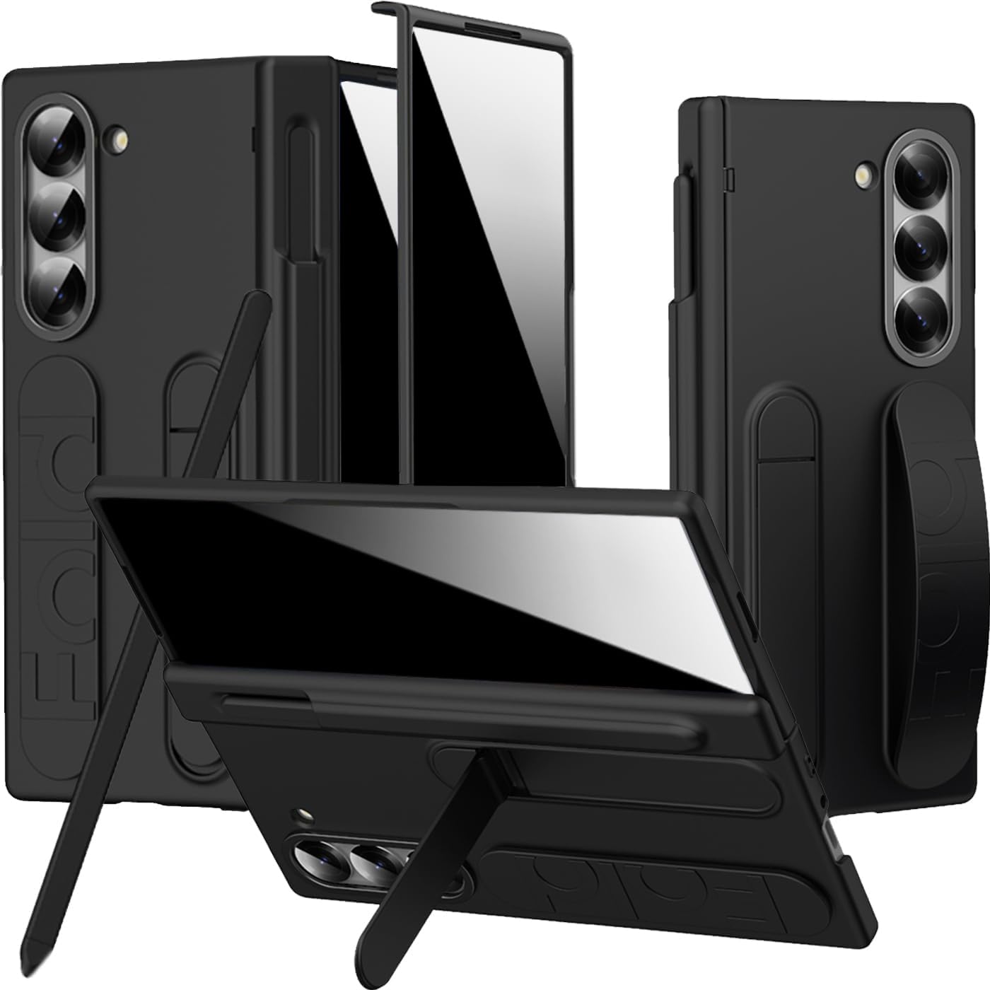 NINKI S Pen for Samsung Galaxy Z Fold 7 Case with Privacy Screen Protector & Strap,Anti Peep Shockproof Hinge Protector + Kickst