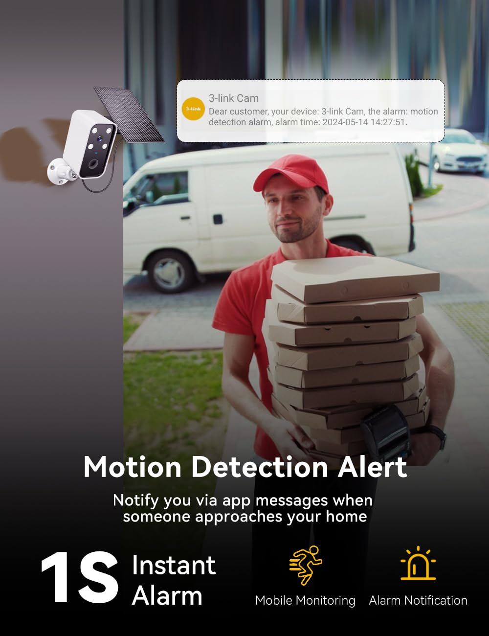 3 Link Solar Camera Outdoor Wireless, Battery Security Cameras With Solar Panel For Home Security, No Monthly Fee, Motion Detect