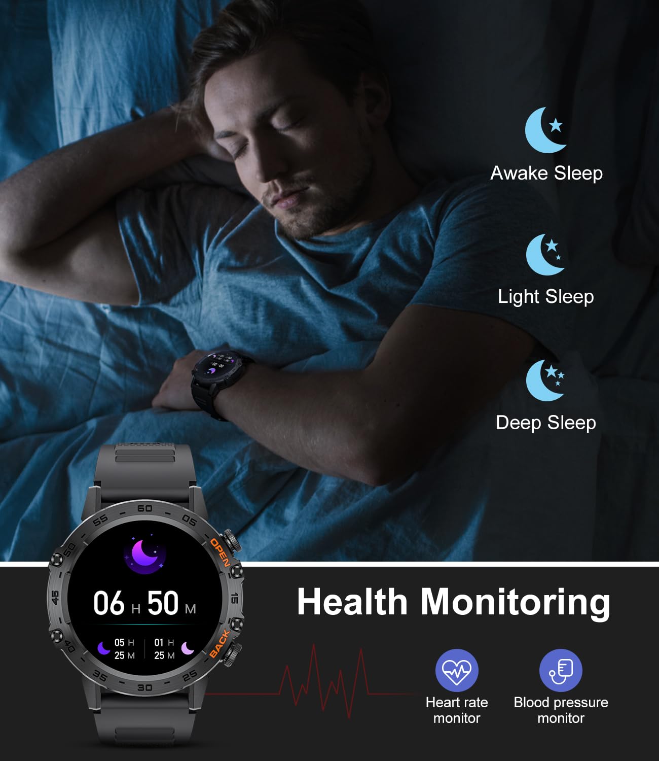 Military Smart Watch For Men(Answer/Dial Calls),100 Sports Modes, 5Atm Waterproof Fitness Watch With Heart Rate/Spo2/Blood Press