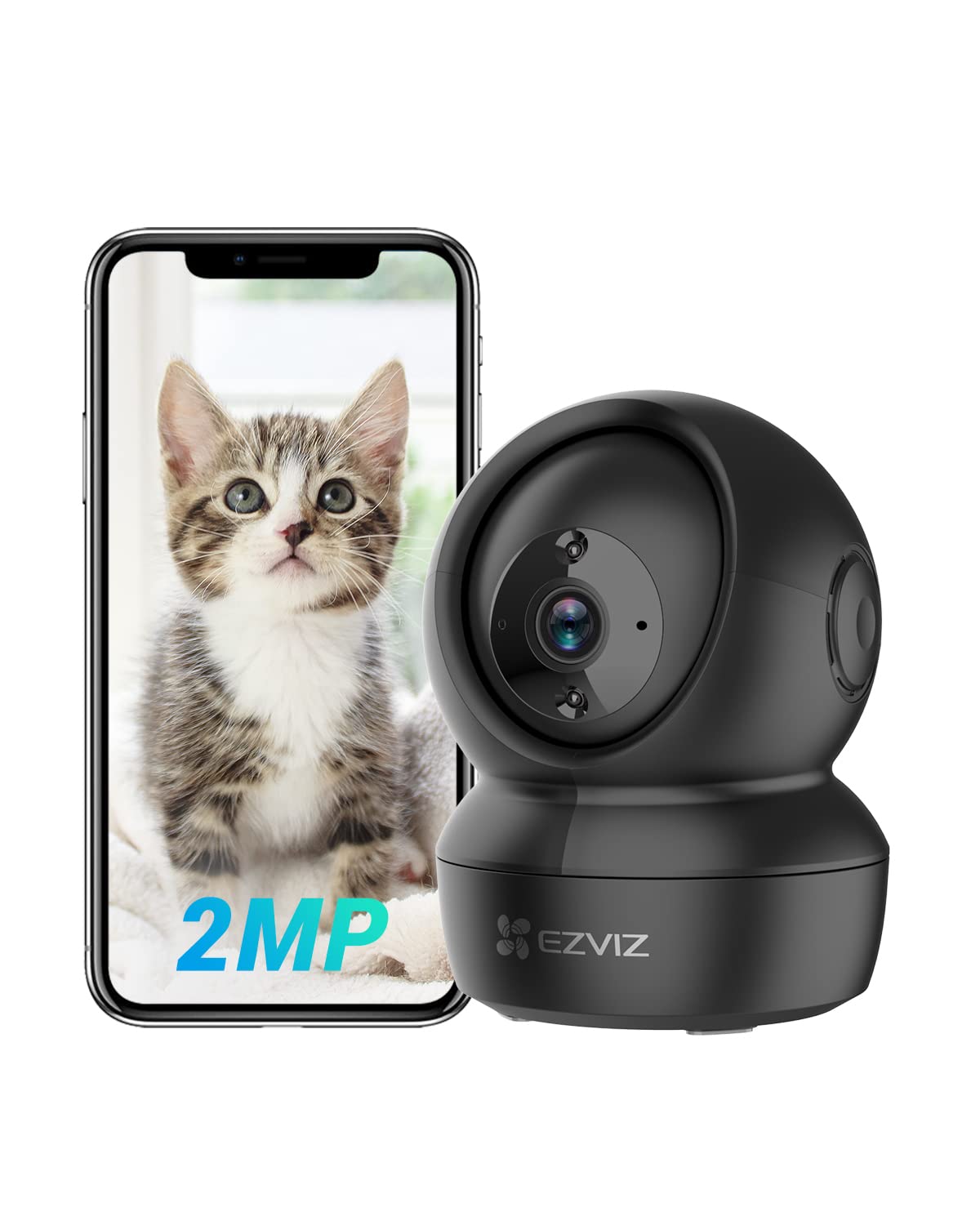 Ezviz 360° Pan/Tilt Wifi Security Camera Indoor, Cameras For Home Security, Baby Monitor With Camera And Audio, Pet Camera With Phone App, Night Vision, Motion Detection, 2-Way Audio (C6N Black)