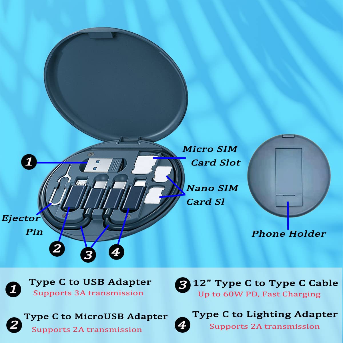 Multi Usb Charging Adapter Cable Kit, Usb C To Lighting Adapter Box, Conversion Set Usb A & Type C To Male Micro/Type C/Lightnin