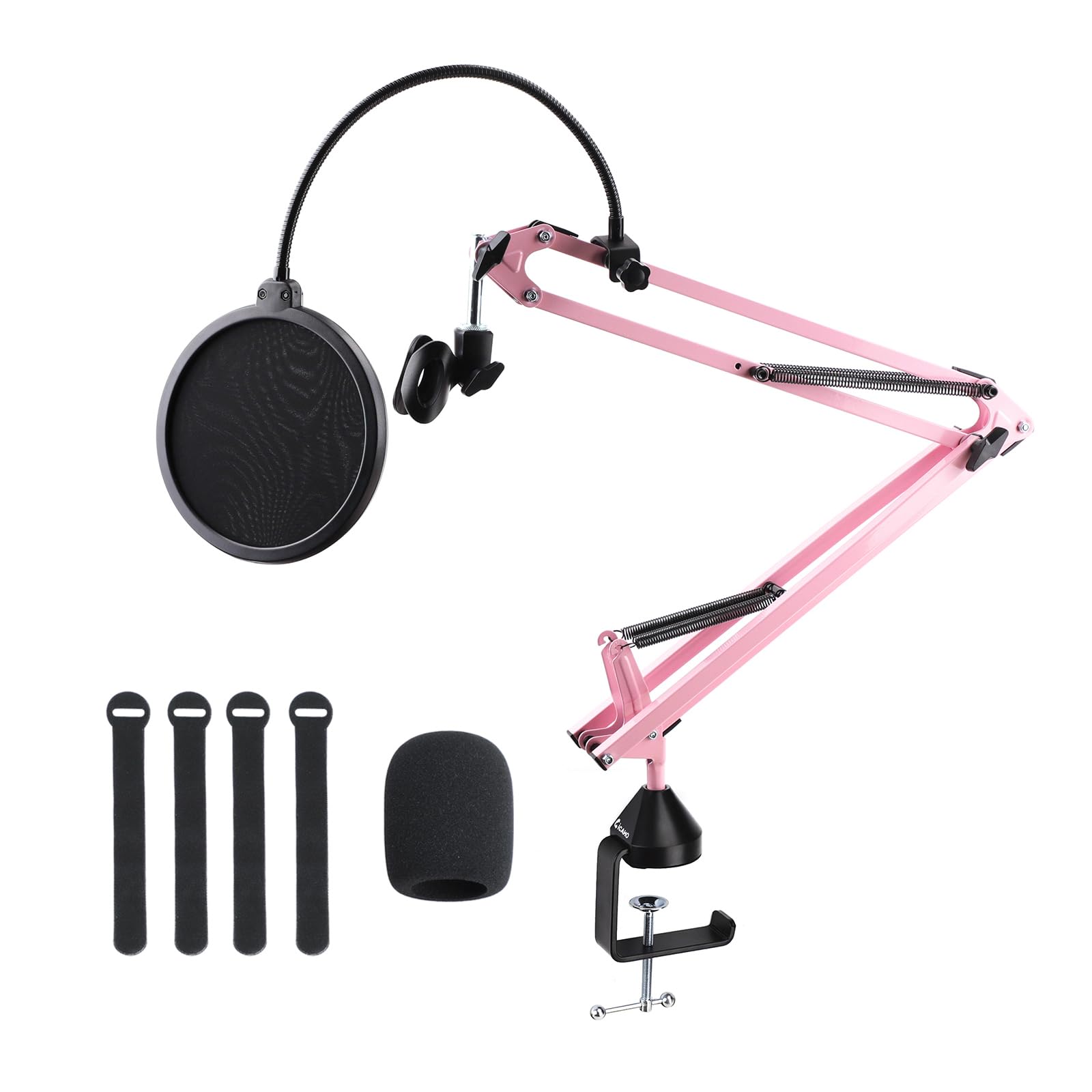 Pink Microphone Stand, Mic Boom Arm Suspension Scissor With Shock Mount Microphone Clip Holder Upgraded Desk Clamp For Blue Yeti