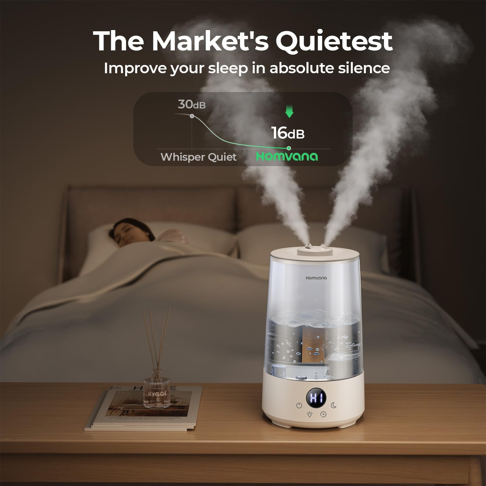 Homvana Humidifiers For Bedroom Home, 3.6 L Cool Mist Top Fill 34H Super Long Time, Quiet 16Db, Baby Humidifier, Oil Diffuser, P