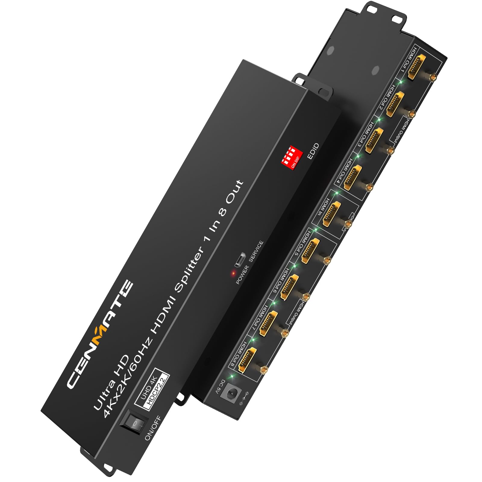 Cenmate Hdmi Splitter 1 In 8 Out, 8 Port Hdmi Splitter Support 4K@60Hz 4:4:4 8 Bit Duplicate/Mirror, Hdmi 2.0, 18 Gbps, Edid, Hd