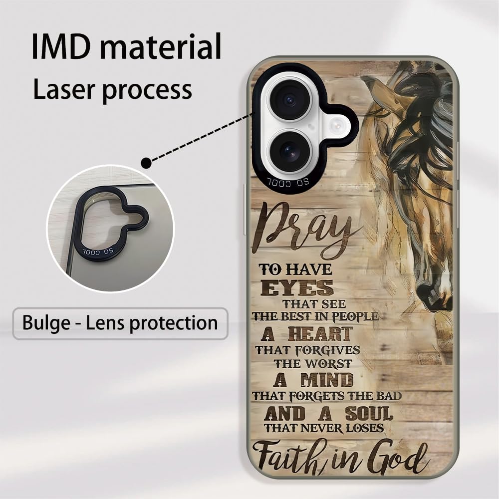 Wesbdn Horse Wood Grain Phone Case Compatible With Iphone 16 Plus - Faith In God - Non-Drop Cover - Shockproof Protective Case