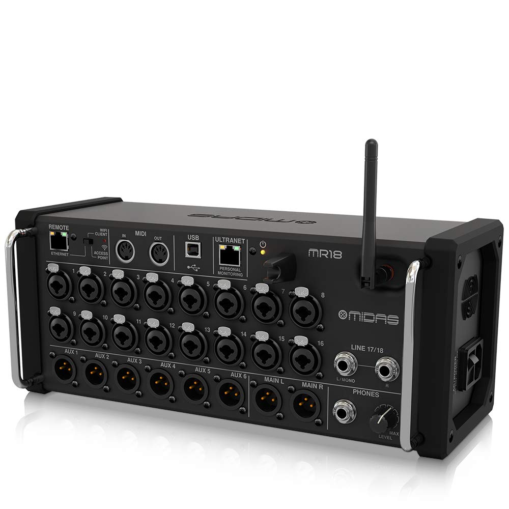 Midas Mr18 18 Input Digital Mixer For Ipad/Android Tablets With 16 Midas Pro Preamps, Integrated Wifi Module And Multi Channel U