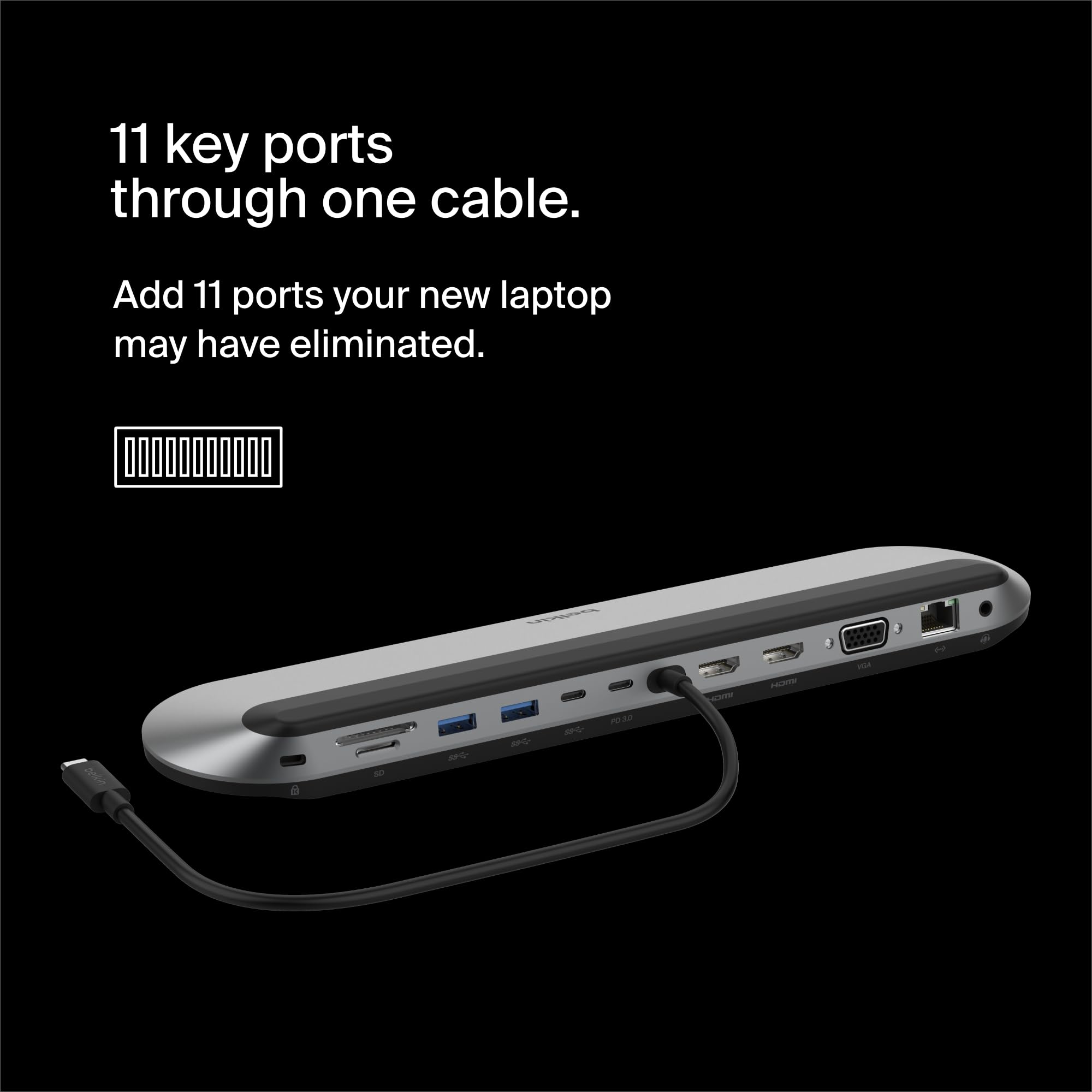 Belkin Connect 11 in 1 Universal USB C Pro Dock w/ 3 Monitor Support, Silicon Motion Technology   Works with Mac, Windows, and Chromebook   100W PD w/ 10Gbps Transfer Speeds & 2.5Gbps Ethernet   Grey