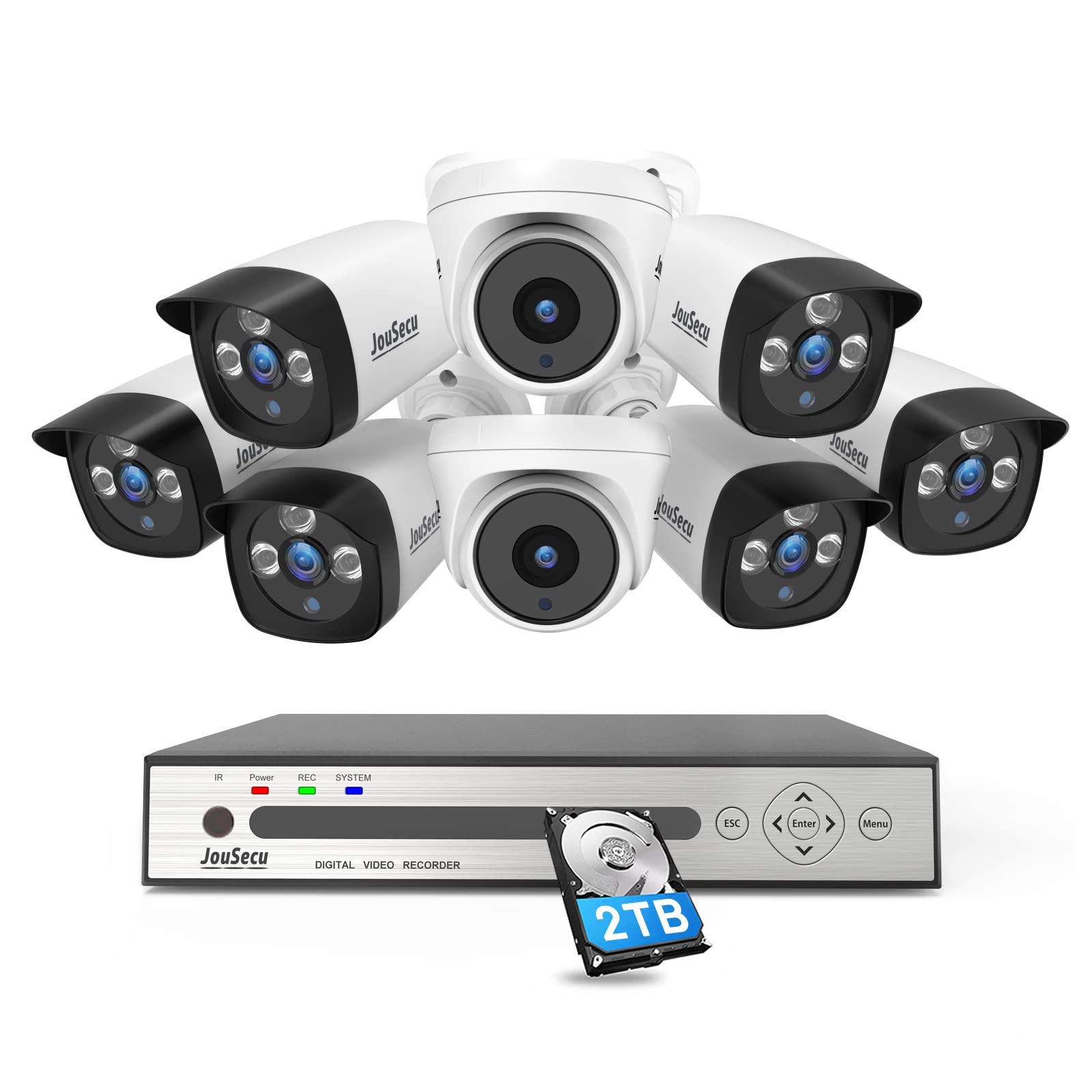 Jousecu 8Ch 1080P Wired Security Camera System With 2Tb Hard Drive, 5Mp Lite Cctv Dvr 8 Channel And 8 X 1080P Surveillance Cameras Outdoor Indoor With Night Vision, Weatherproof, Easy Remote Access