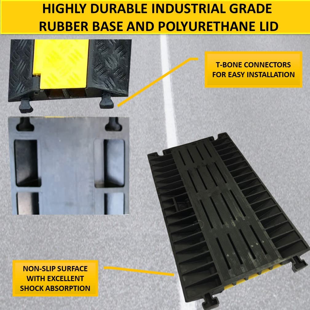 Kable Kontrol Atlas Heavy Duty 1 Channel Cable Protector Ramp 26,000 Lbs Capacity Rubber Black Yellow 38.5” L CP9896