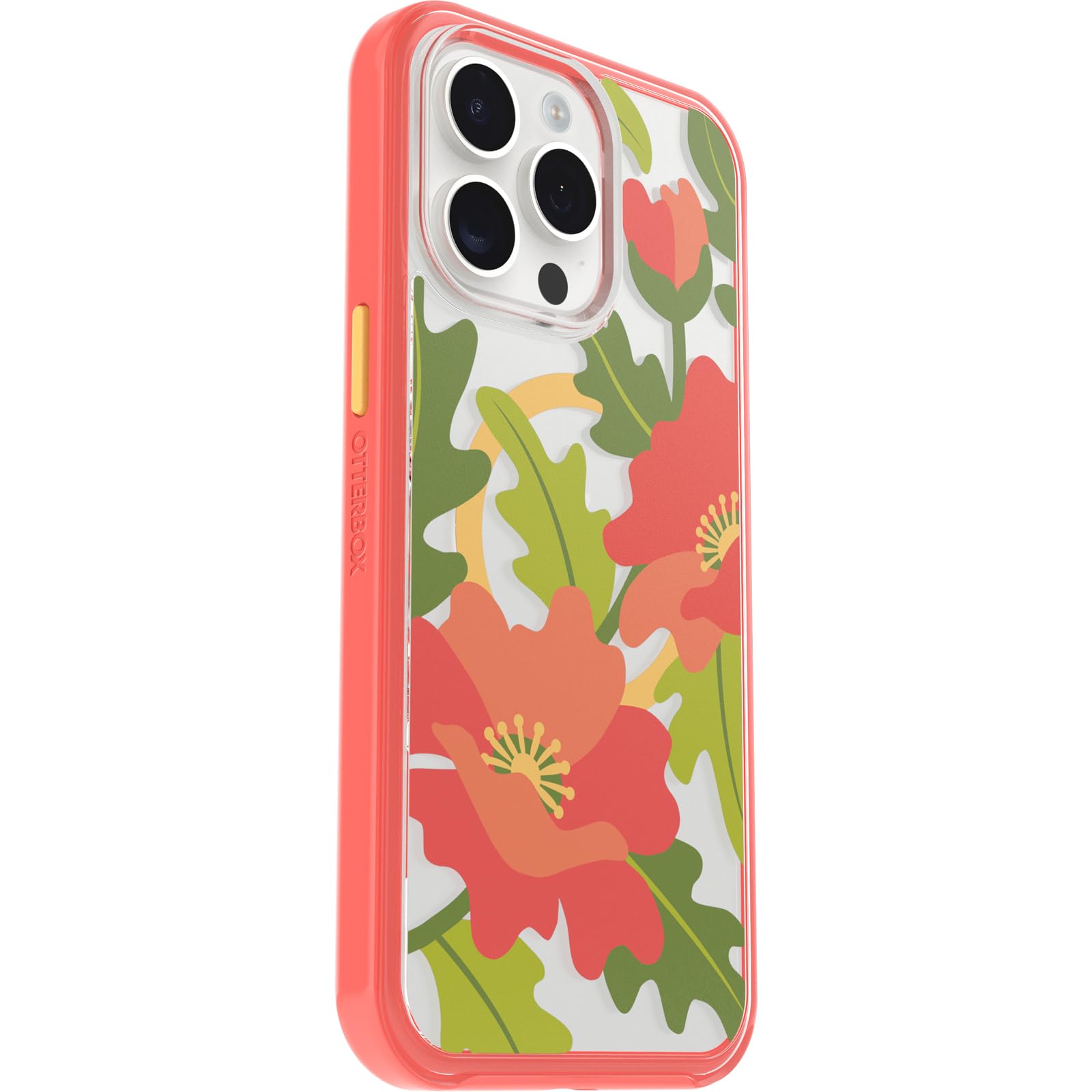 Otterbox Iphone 15 Pro Max (Only) Symmetry Series Clear Case   Quilted Poppies (Red), Snaps To Magsafe, Ultra Sleek, Raised Edge